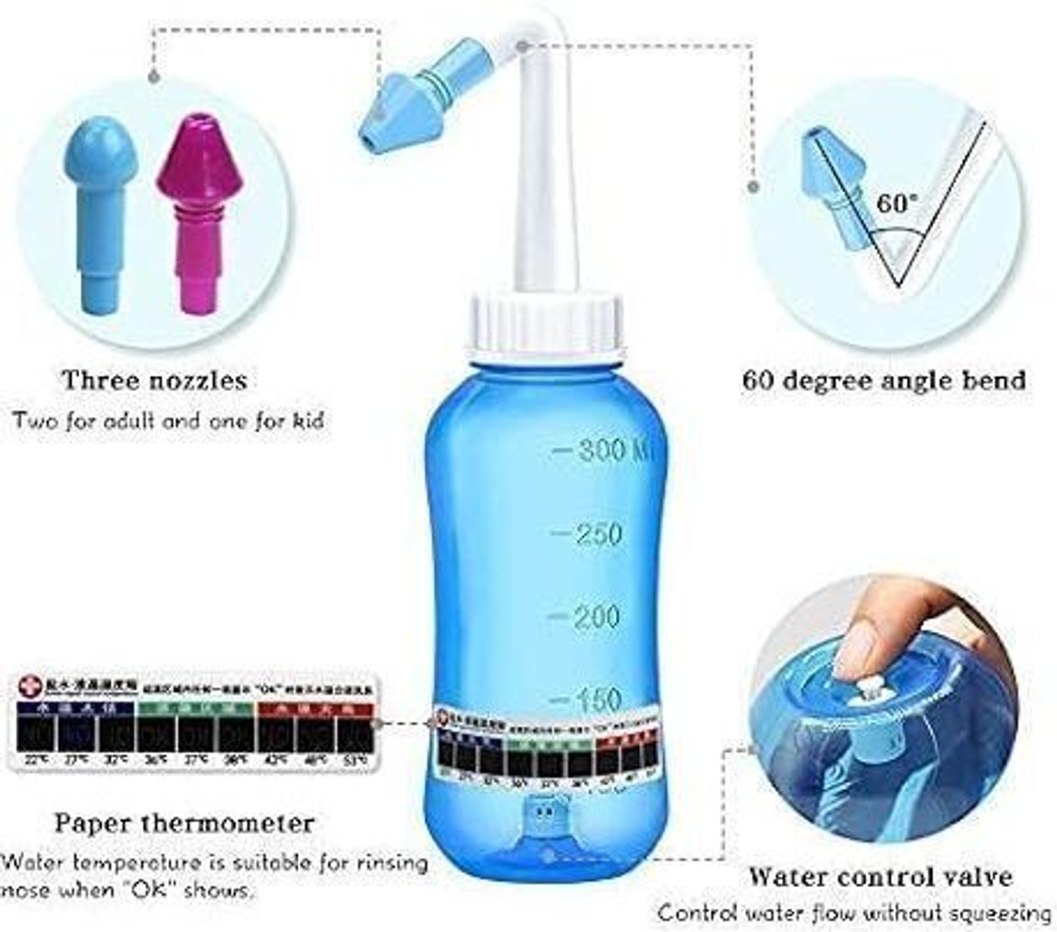 Image of Dykidrah Neti Pots for Sinus Rinse Bottle Nose Wash Manual Nasal Aspirator