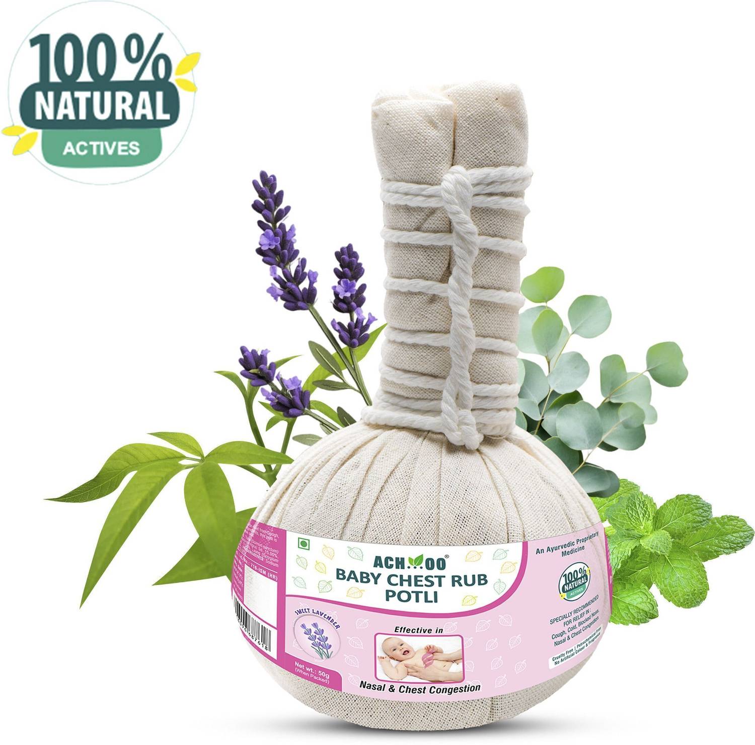 Ach...oo Ayurvedic Baby Chest Rub Potli for Nasal & Chest Congestion, Cough, and Cold Manual Nasal Aspirator