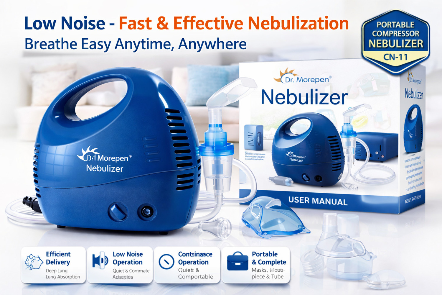 Image of Dr. Morepen Compressor Nebulizer CN-11 for Kids & Adults Low Noise Inhaler Nebulizer