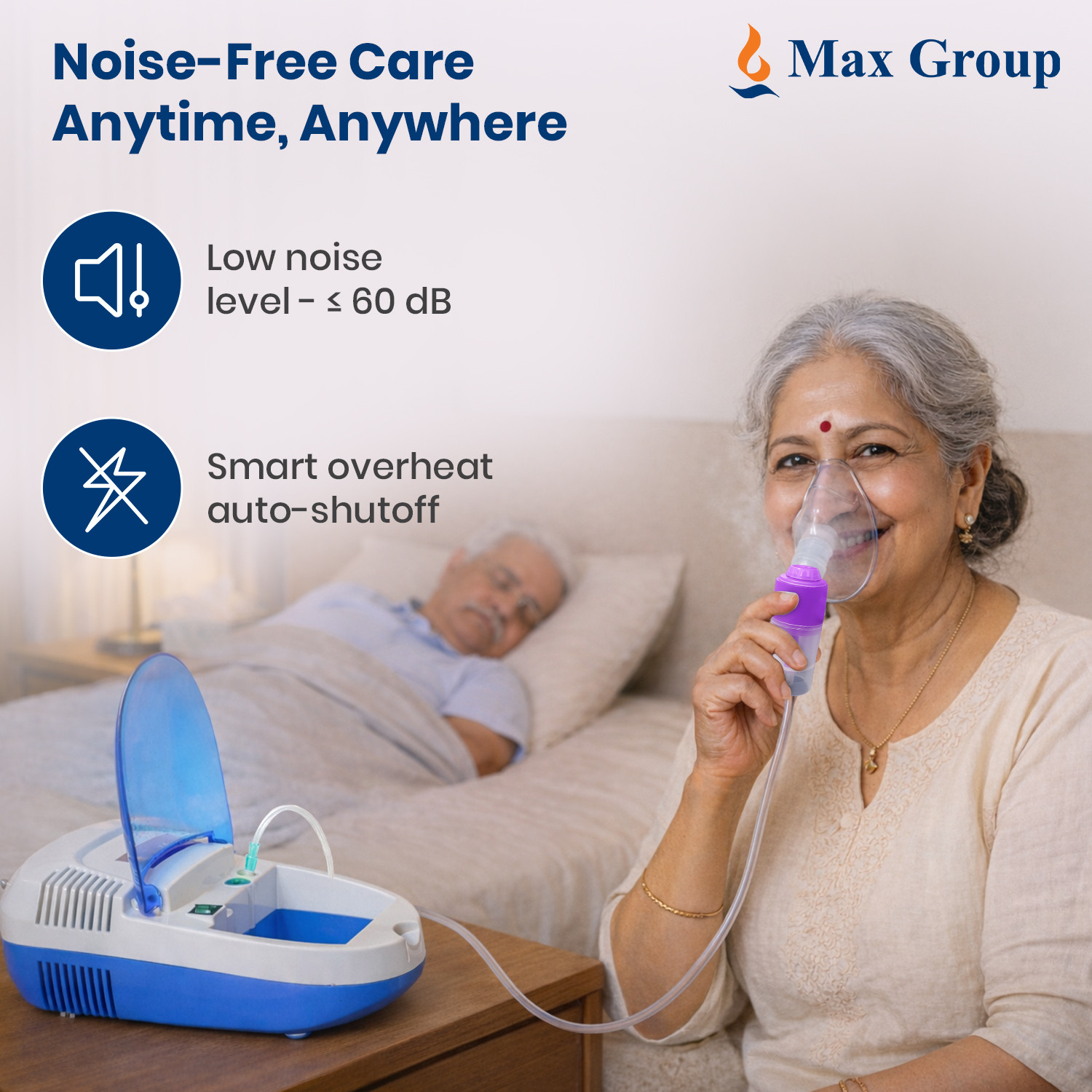Image of AGEasy (Max Group) Nebulizer Low Sound Compartment Nebulization Machine, Child & Adult Mask, (Blue & White)