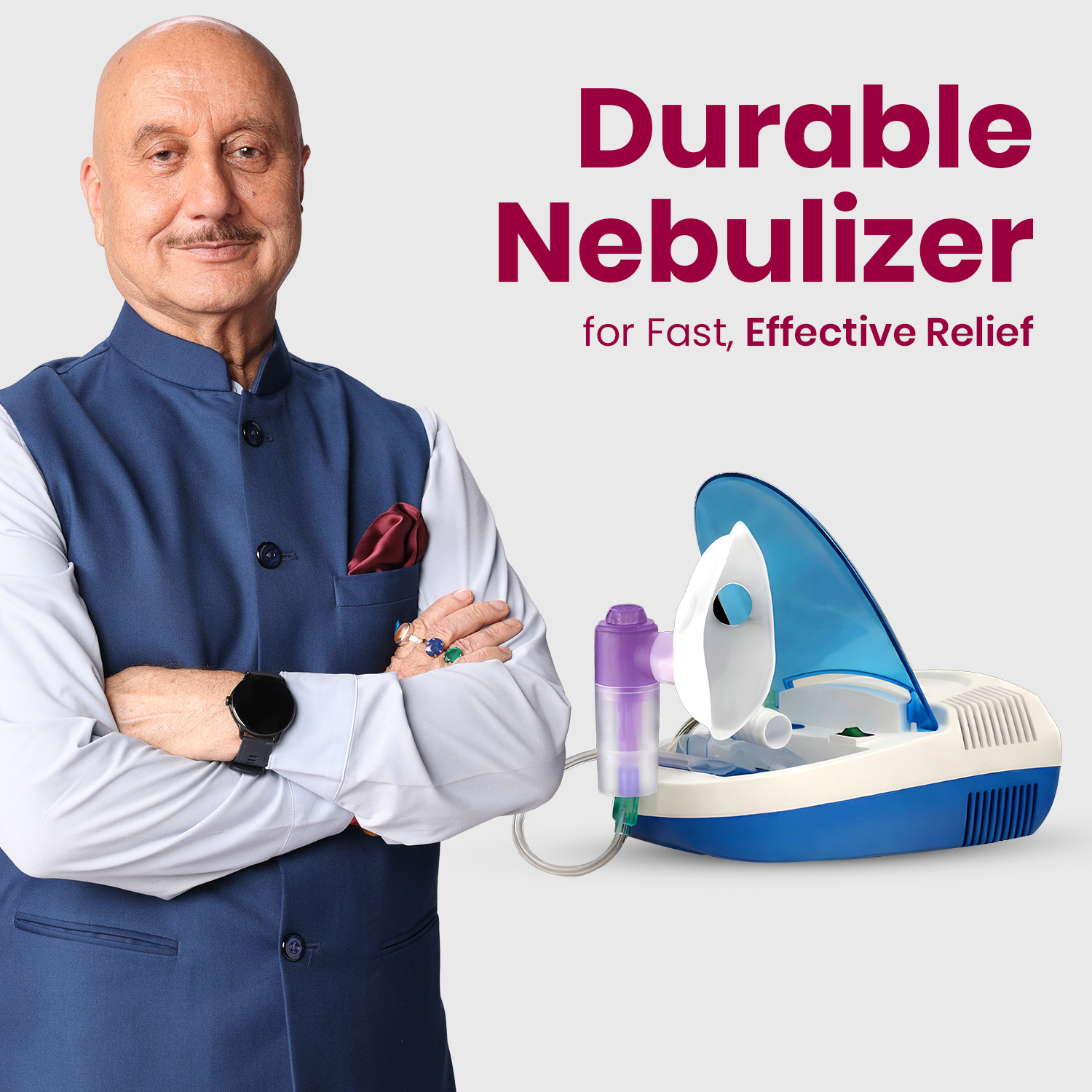 Image of AGEasy (Max Group) Nebulizer Low Sound Compartment Nebulization Machine, Child & Adult Mask, (Blue & White)
