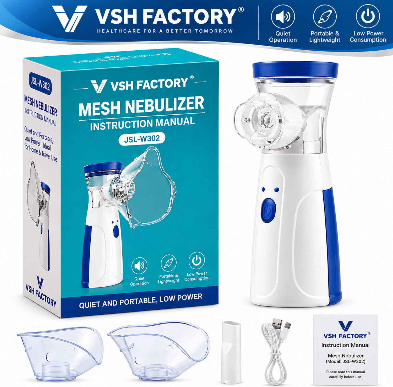 Image of VshFactory Portable Mesh Nebulizer Machine for Adults & Kids Nebulizer (White)