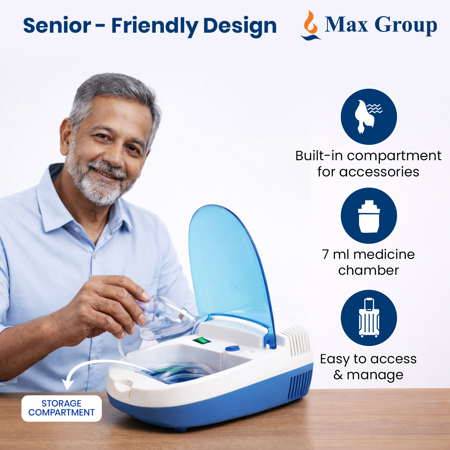 Image of AGEasy (Max Group) Nebulizer Low Sound Compartment Nebulization Machine, Child & Adult Mask, (Blue & White)