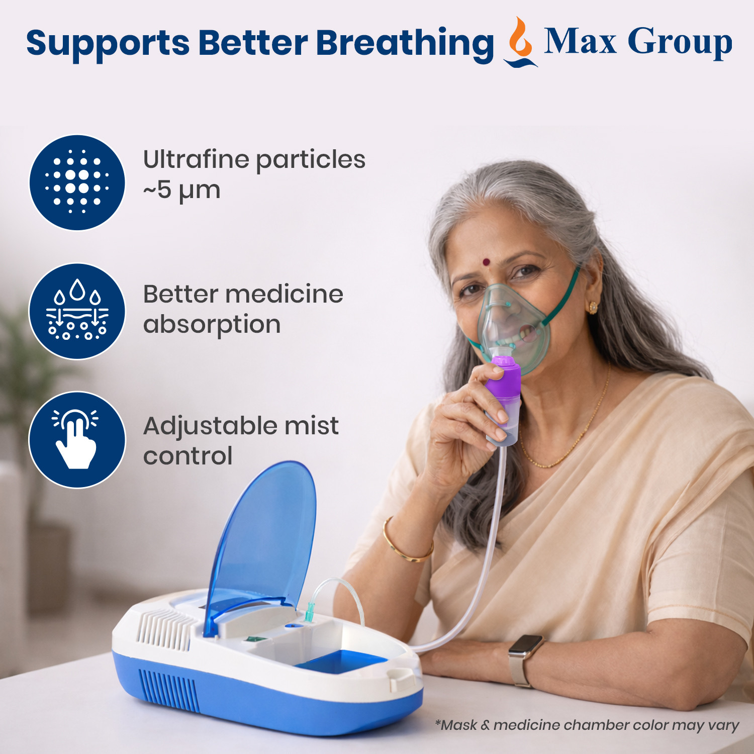 Image of AGEasy (Max Group) Nebulizer Low Sound Compartment Nebulization Machine, Child & Adult Mask, (Blue & White)
