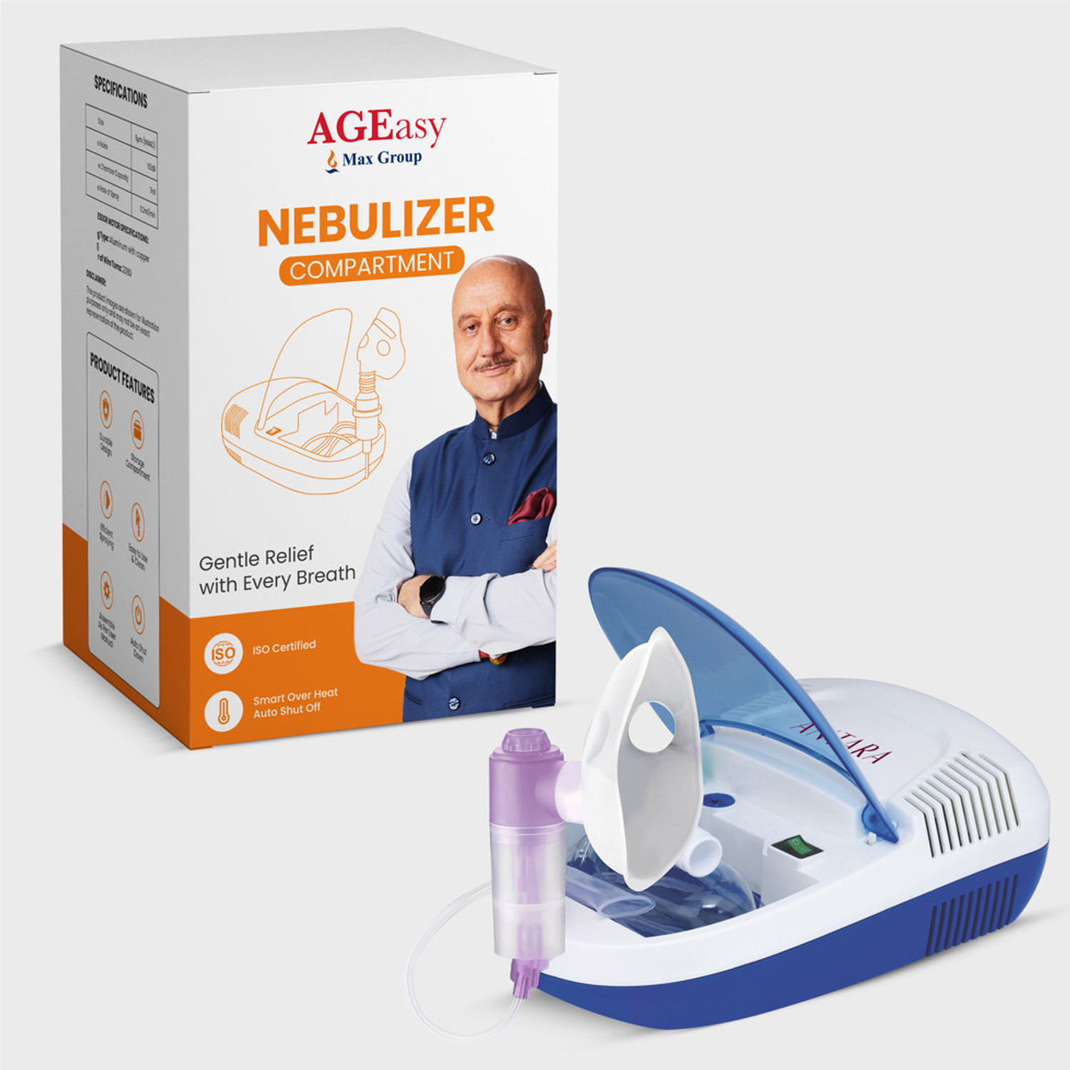 Image of AGEasy (Max Group) Nebulizer Low Sound Compartment Nebulization Machine, Child & Adult Mask, (Blue & White)