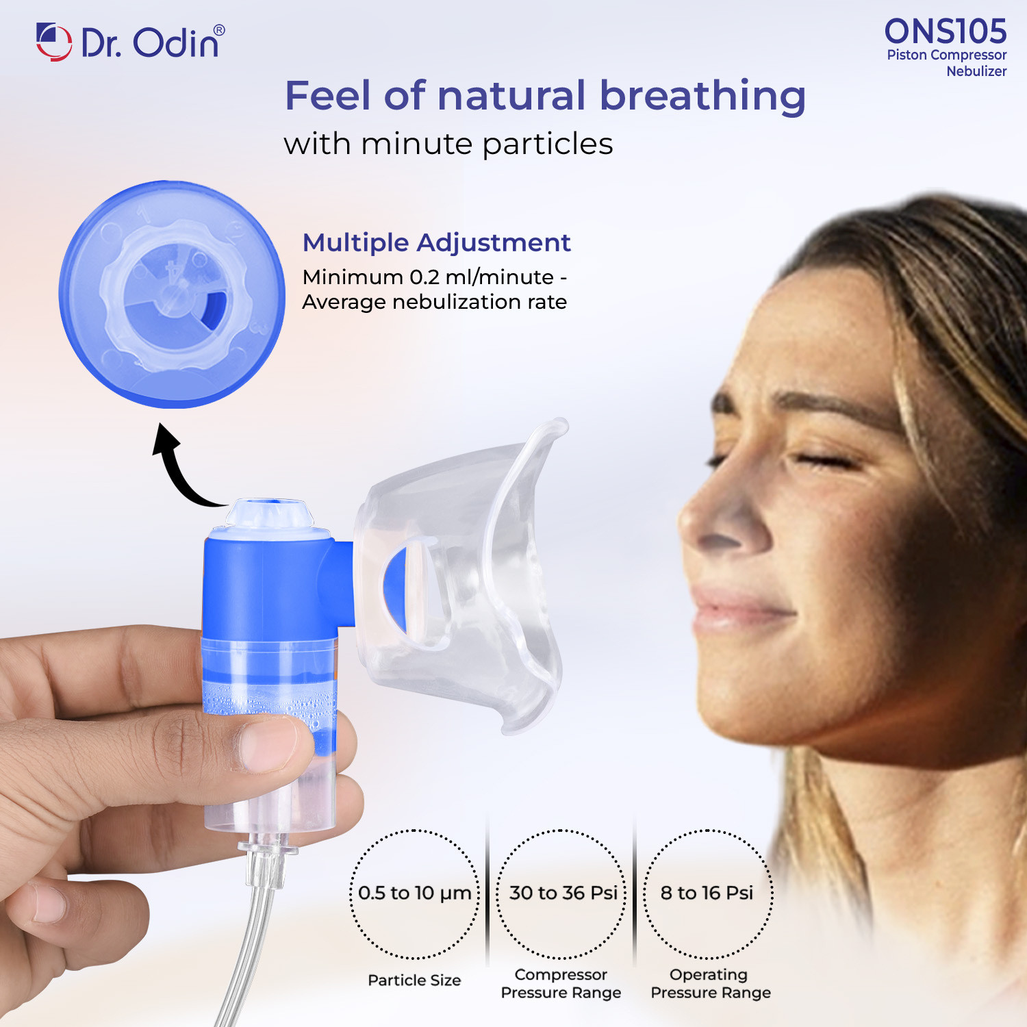 Image of Dr. Odin ONS-105 Piston Compressor Nebulizer Complete Kit with Child and Adult Mask Nebulizer