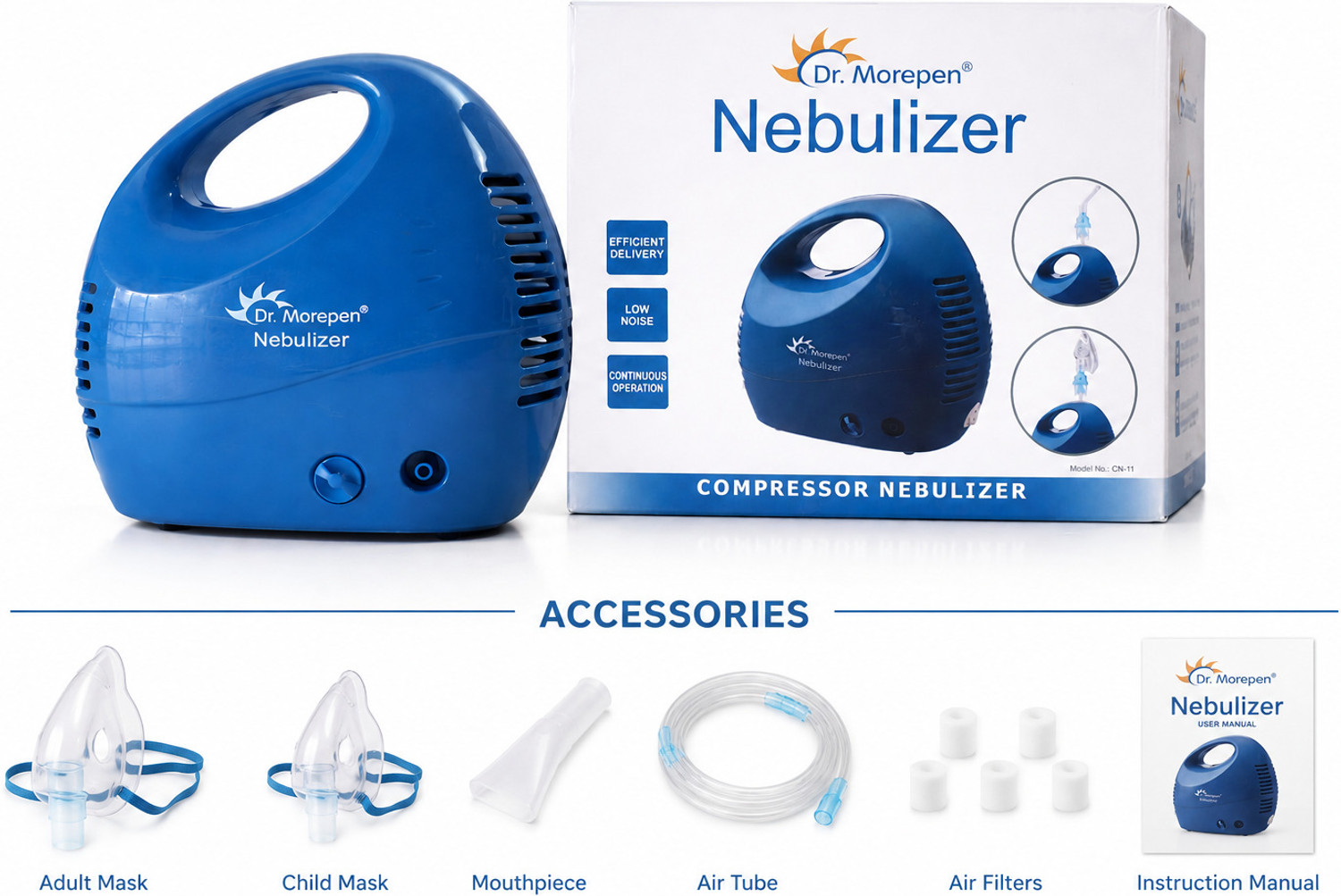 Image of Dr. Morepen Compressor Nebulizer CN-11 for Kids & Adults Low Noise Inhaler Nebulizer