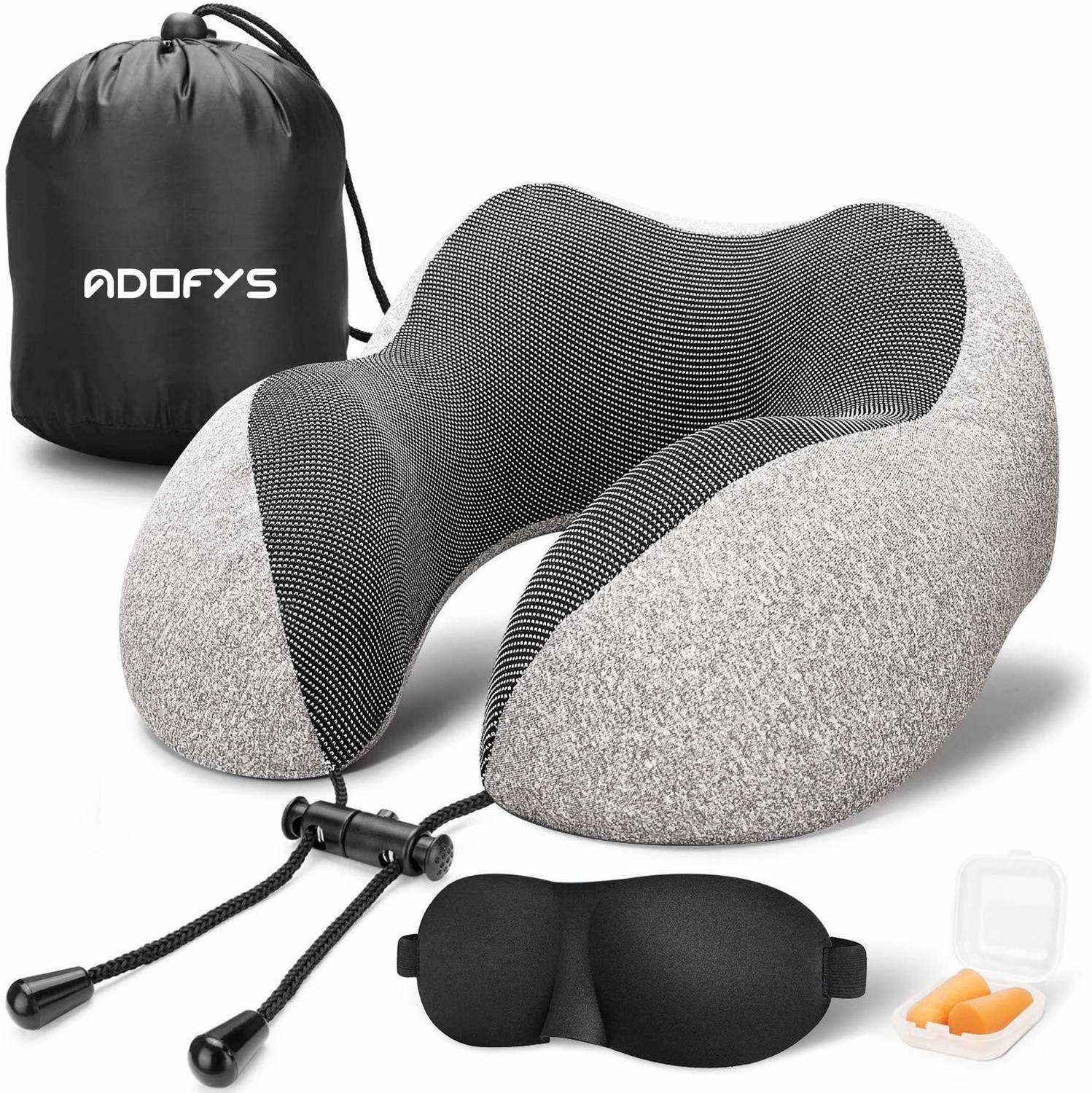 Adofys Travel Grey Massage Neck Pillow & Eye Shade