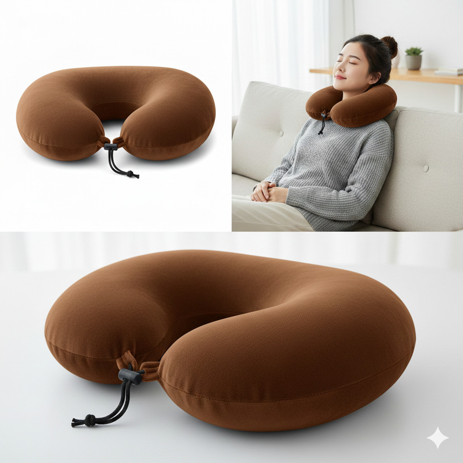 Image of softvibes creations Fiber Filled U Shape Pillow | Soft Comfortable Head & Neck Support(brown) Neck Pillow & Eye Shade