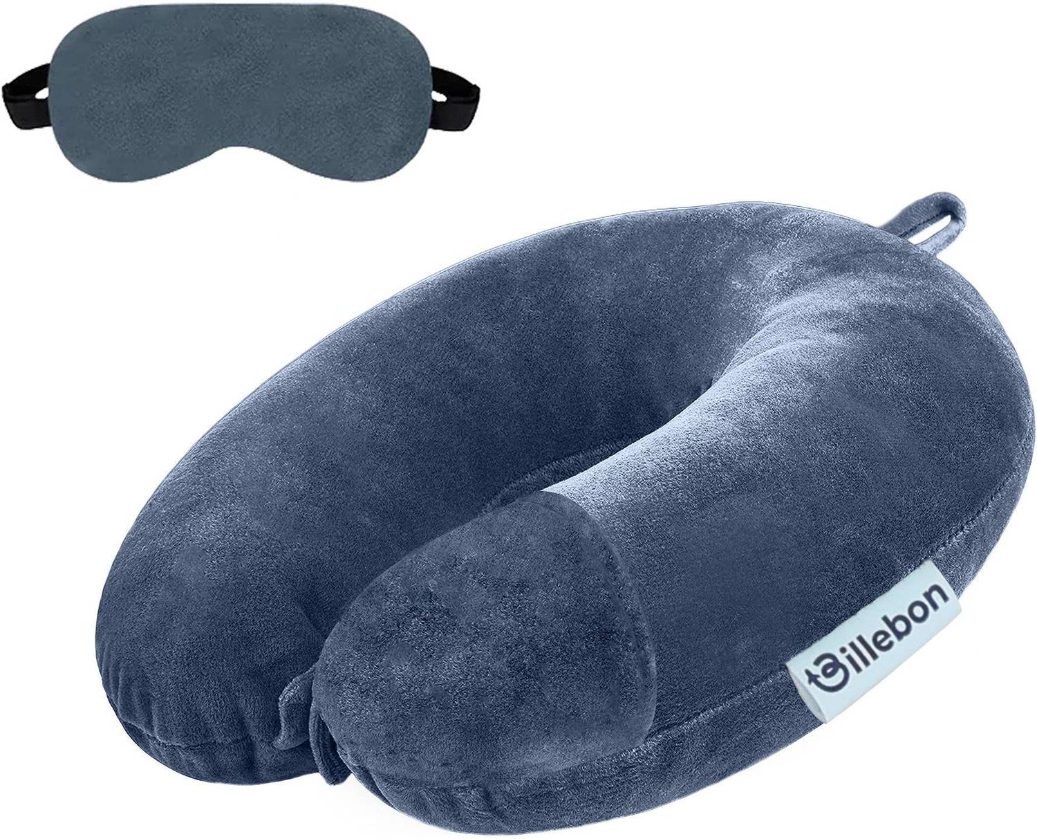 Billebon Premium Fiber Travel Adjustable 360 Degree Support Headrest Airplane Neck Pillow & Eye Shade