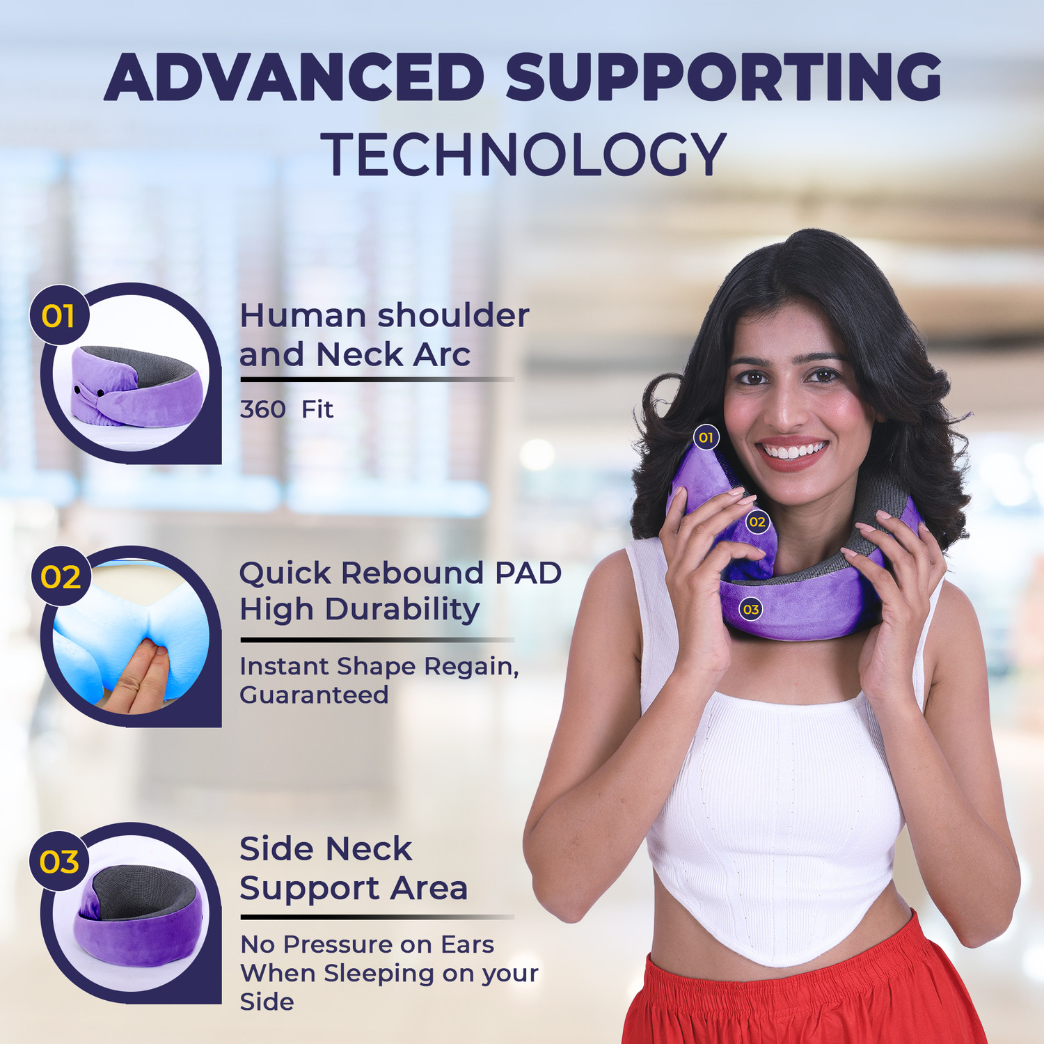 Image of Billebon Gel Infused Travel Neck Pillow with Adjustable Snap Button for Travelling Neck Pillow & Eye Shade