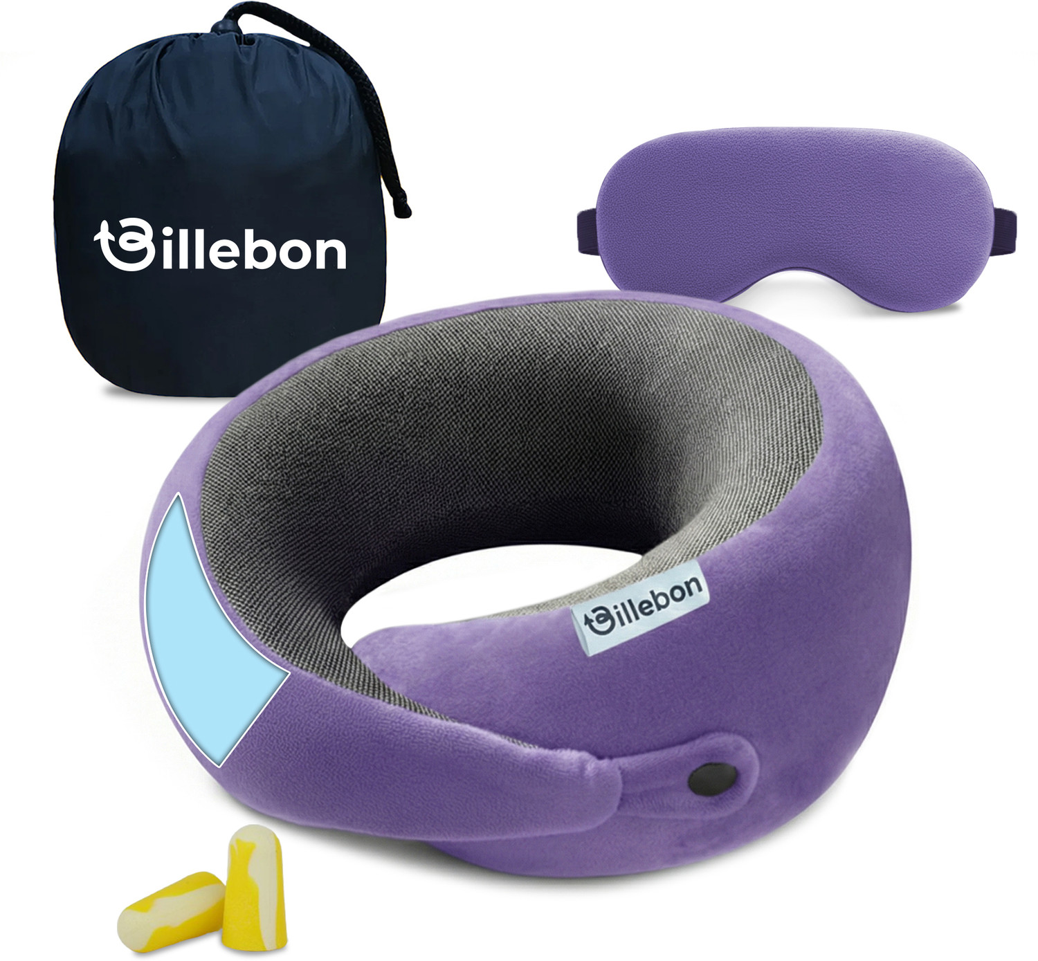 Image of Billebon Gel Infused Travel Neck Pillow with Adjustable Snap Button for Travelling Neck Pillow & Eye Shade