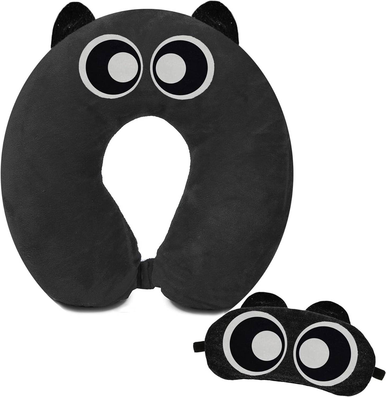 aeTHEric Velvet Cute Big Cartoon Neck Pillow & Sleeping Eye Mask Combo For Men & Women Neck Pillow & Eye Shade