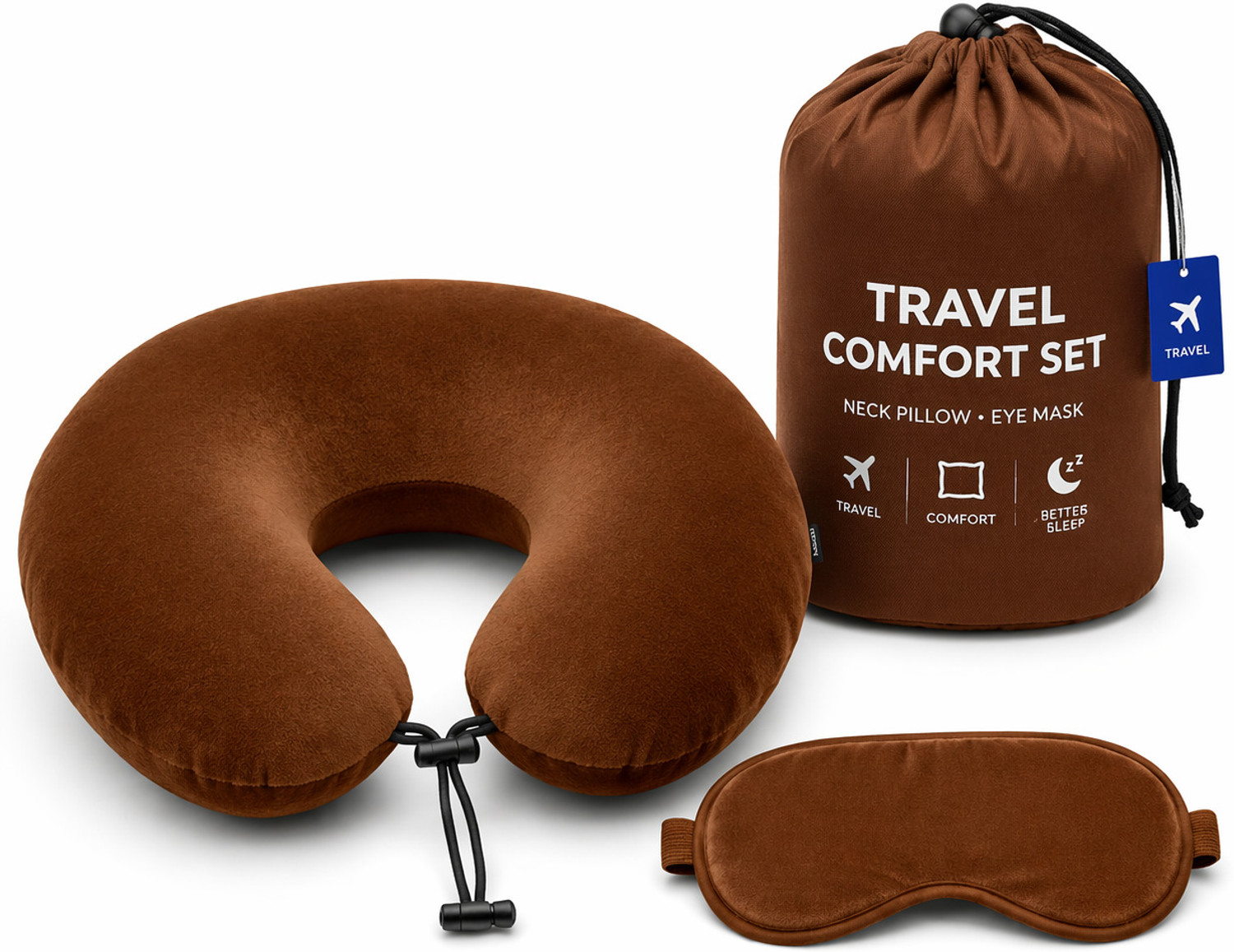 Image of softvibes creations Fiber Filled U Shape Pillow | Soft Comfortable Head & Neck Support(brown) Neck Pillow & Eye Shade