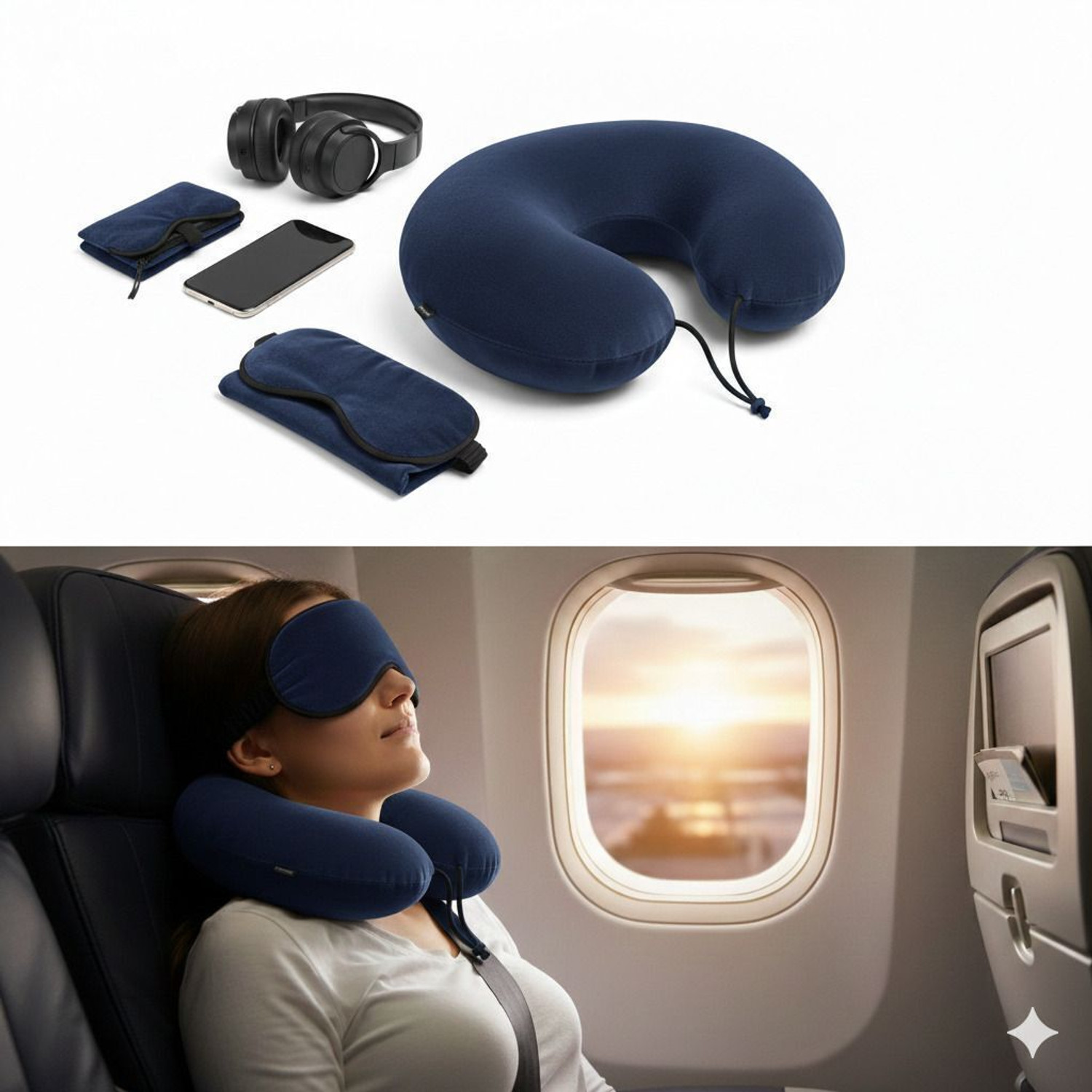 Image of SHREESHYAM Navy Blue Neck Rest Pillow For Travel Neck Pillow with Eye Mask Neck Pillow & Eye Shade