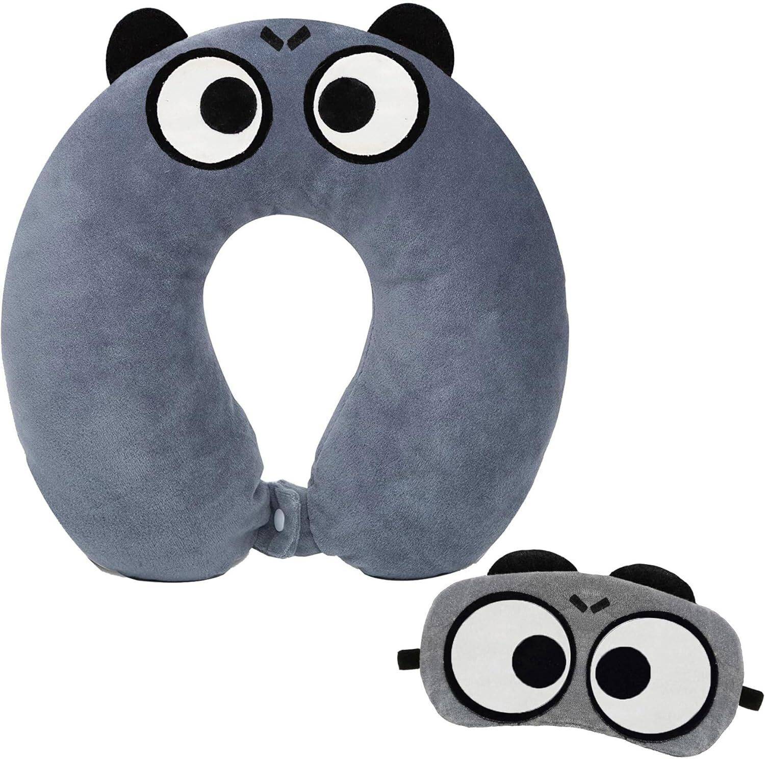 aeTHEric Velvet Cute Big Cartoon Neck Pillow & Sleeping Eye Mask Combo For Men & Women Neck Pillow & Eye Shade