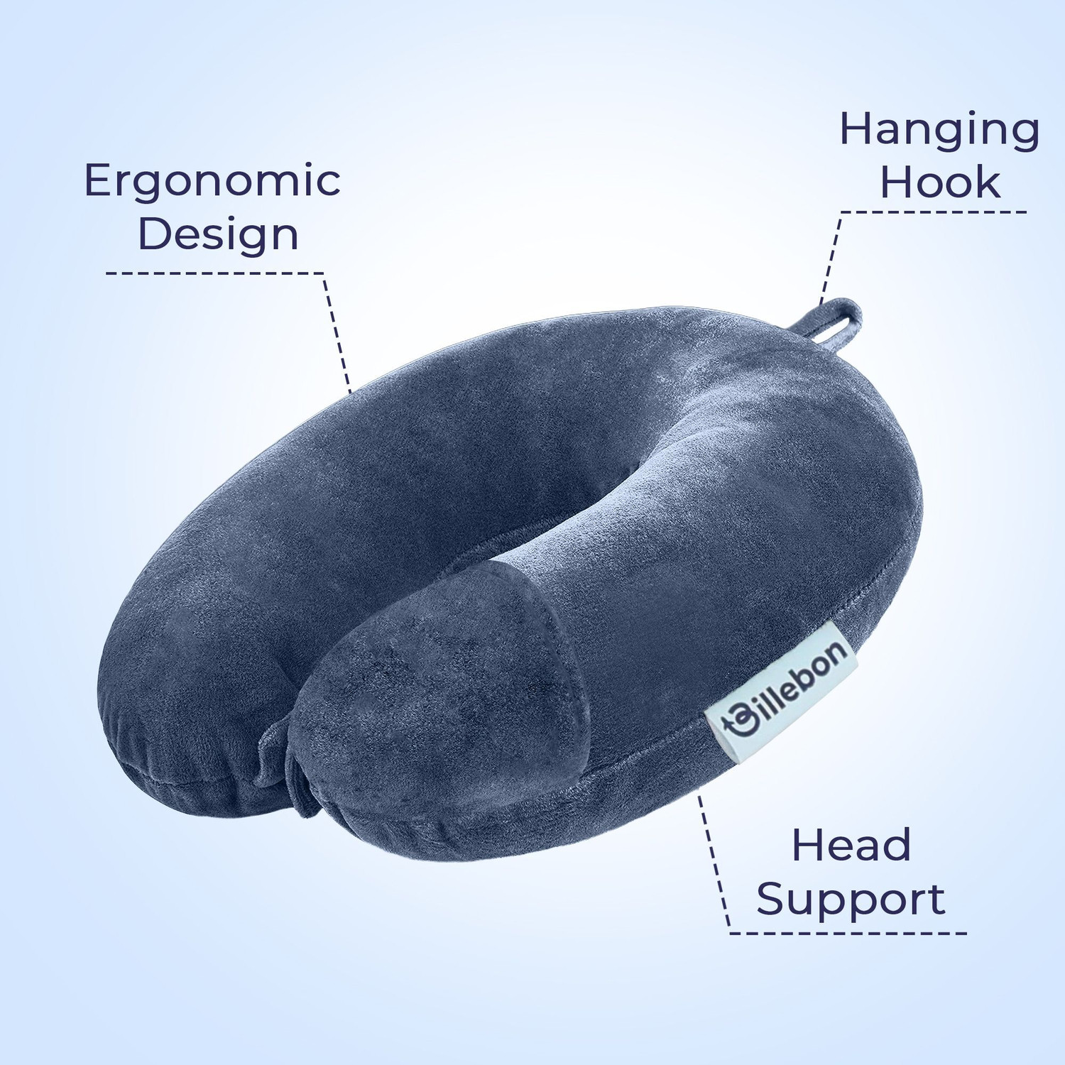 Image of Billebon Premium Fiber Travel Adjustable 360 Degree Support Headrest Airplane Neck Pillow & Eye Shade