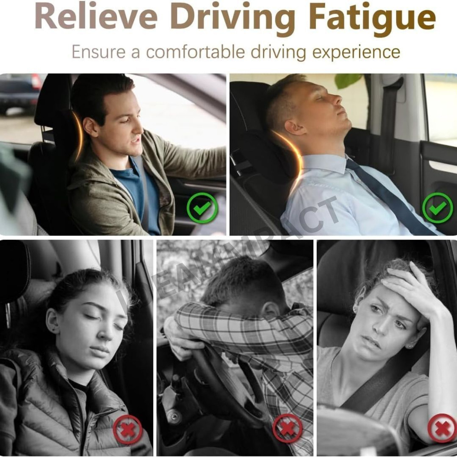 Image of IDEALIMPACT Doctor Neck Pain Relief For Long Drive Car Seat Back Head Rest Memory Foam Car Neck Pillow