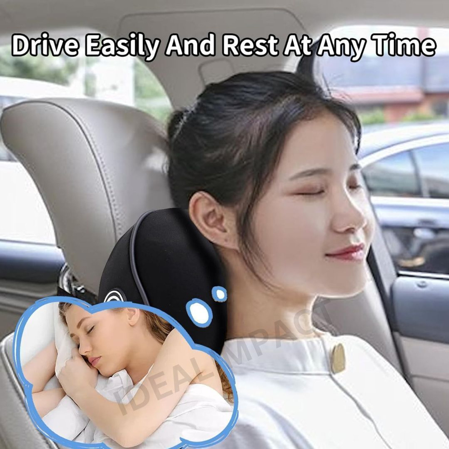 Image of IDEALIMPACT Doctor Neck Pain Relief For Long Drive Car Seat Back Head Rest Memory Foam Car Neck Pillow