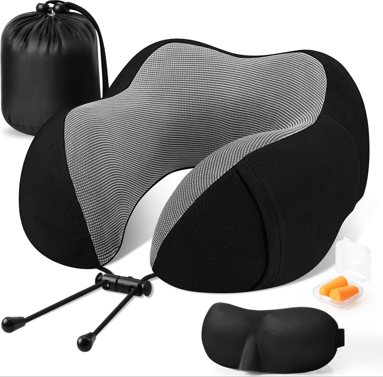 Adofys Travel Black Massage Neck Pillow Neck Pillow & Eye Shade