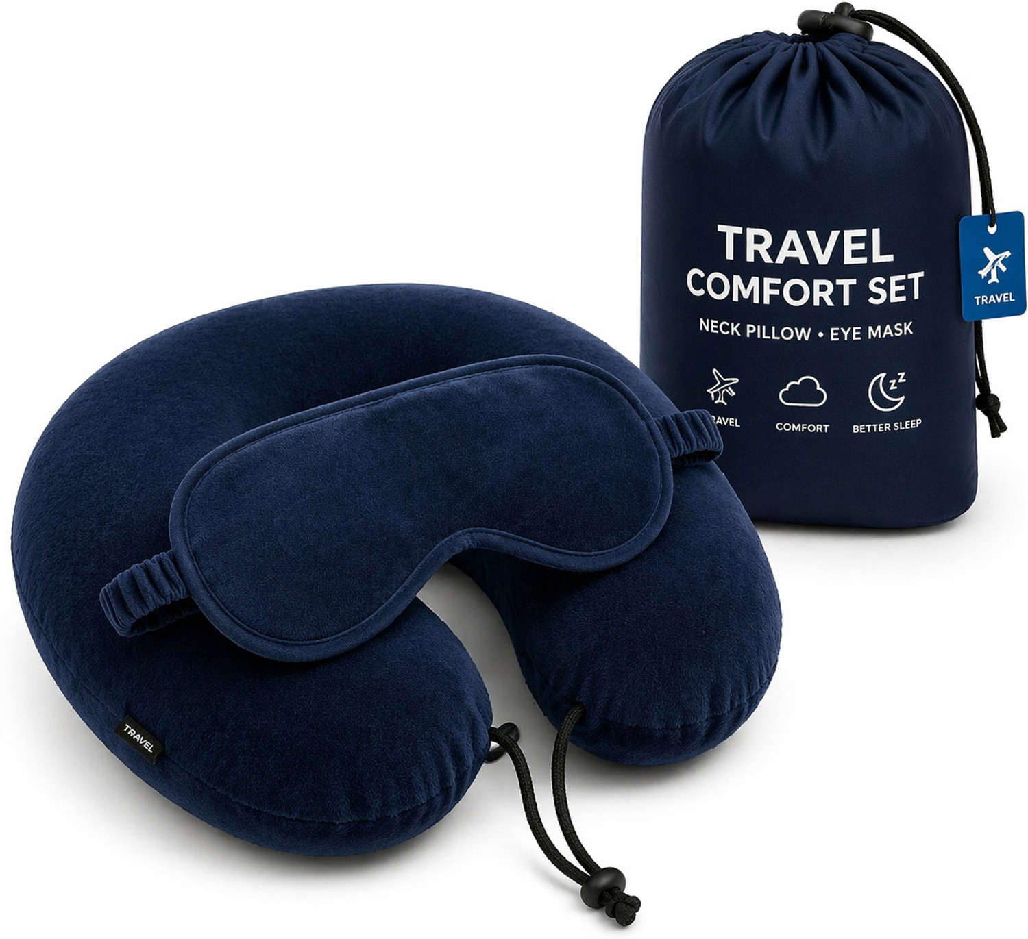 Image of softvibes creations Dark Blue Travel Neck Pillow with Eye Mask, U Shape Pillow(dark blue) Neck Pillow & Eye Shade
