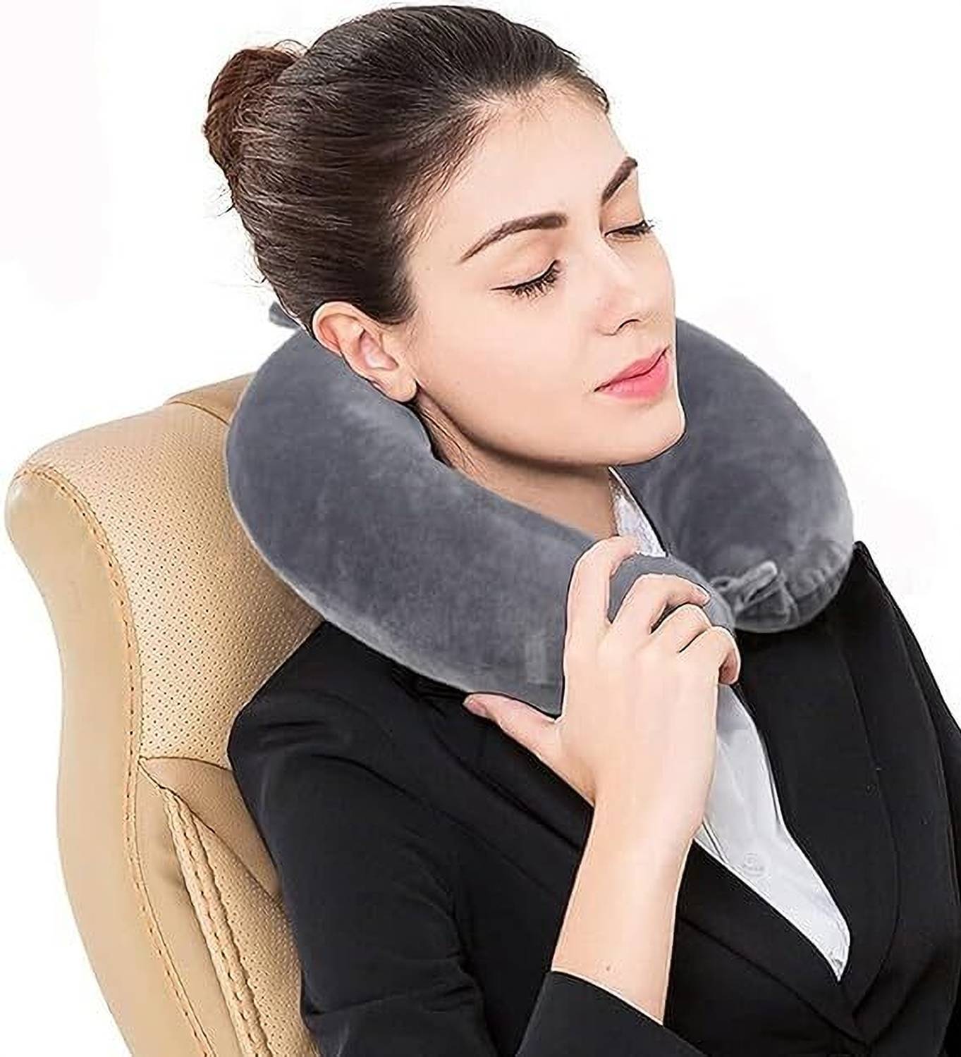 JSR_MART Velvet U Shaped Neck Pillow with Eye Mask - Image 2