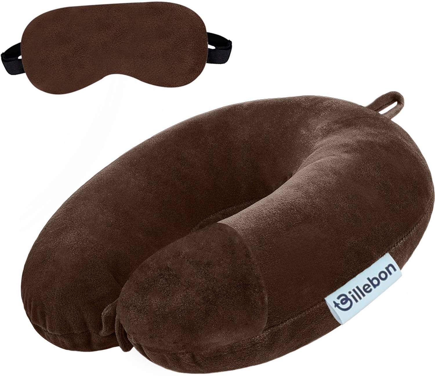 Billebon Premium Fiber Travel Adjustable 360 Degree Support Headrest Airplane Neck Pillow & Eye Shade