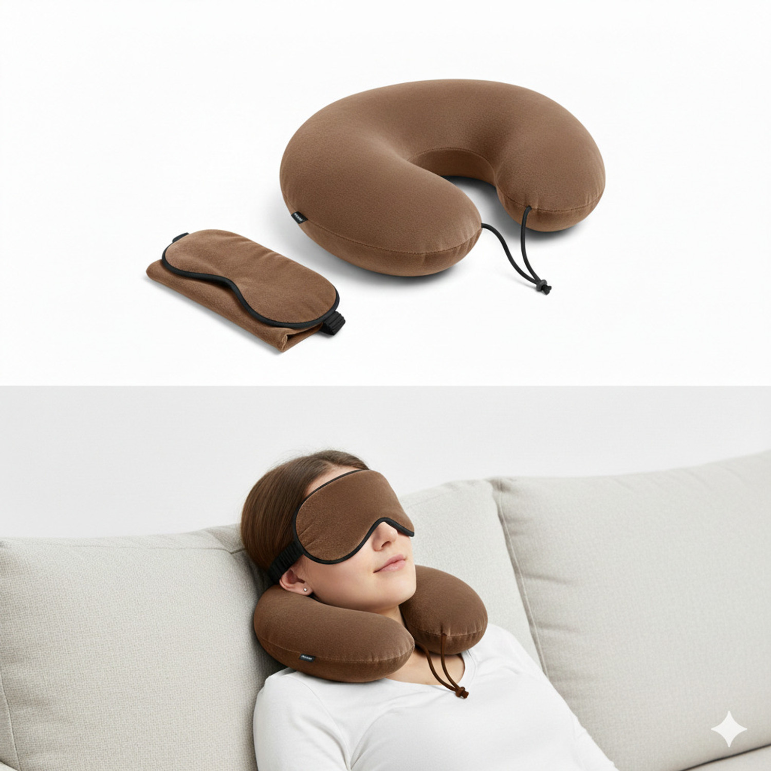 Image of softvibes creations Fiber Filled U Shape Pillow | Soft Comfortable Head & Neck Support(brown) Neck Pillow & Eye Shade