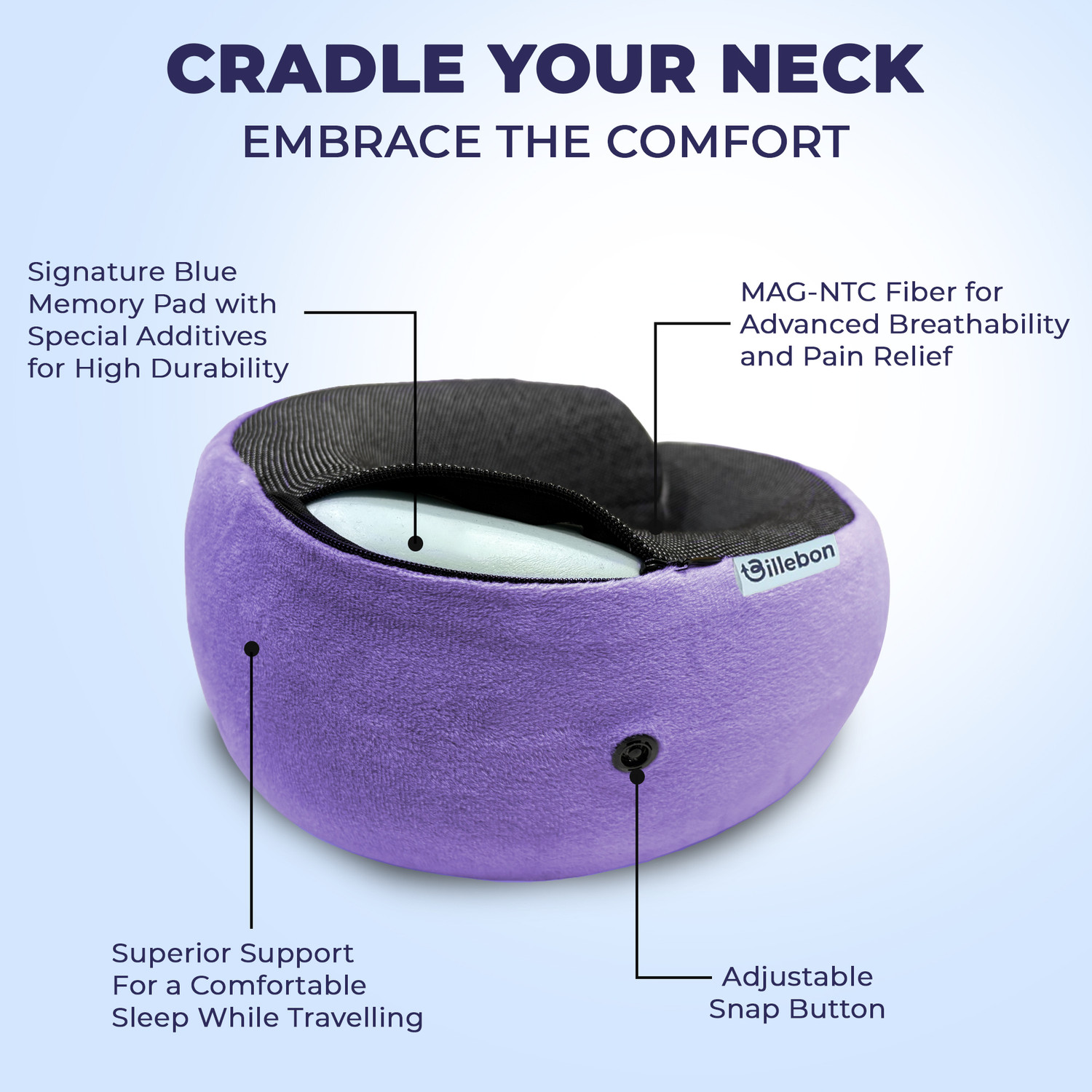 Image of Billebon Gel Infused Travel Neck Pillow with Adjustable Snap Button for Travelling Neck Pillow & Eye Shade