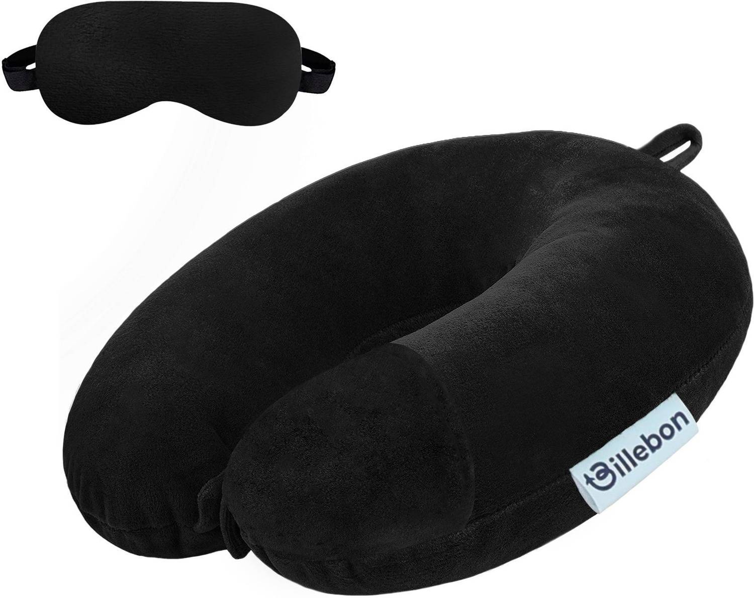Billebon Premium Fiber Travel Adjustable 360 Degree Support Headrest Airplane Neck Pillow & Eye Shade