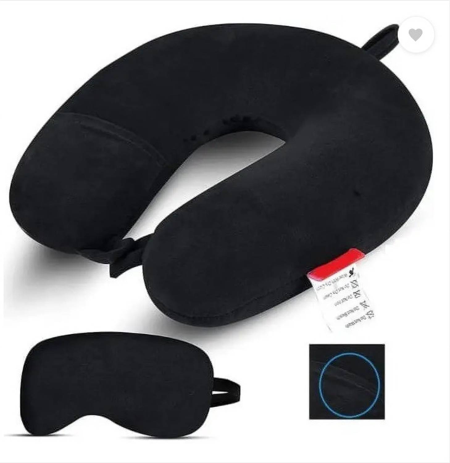 त्यागीकलेक्शन U Shape Neck Pillow with Eye Mask (Black) - Image 1