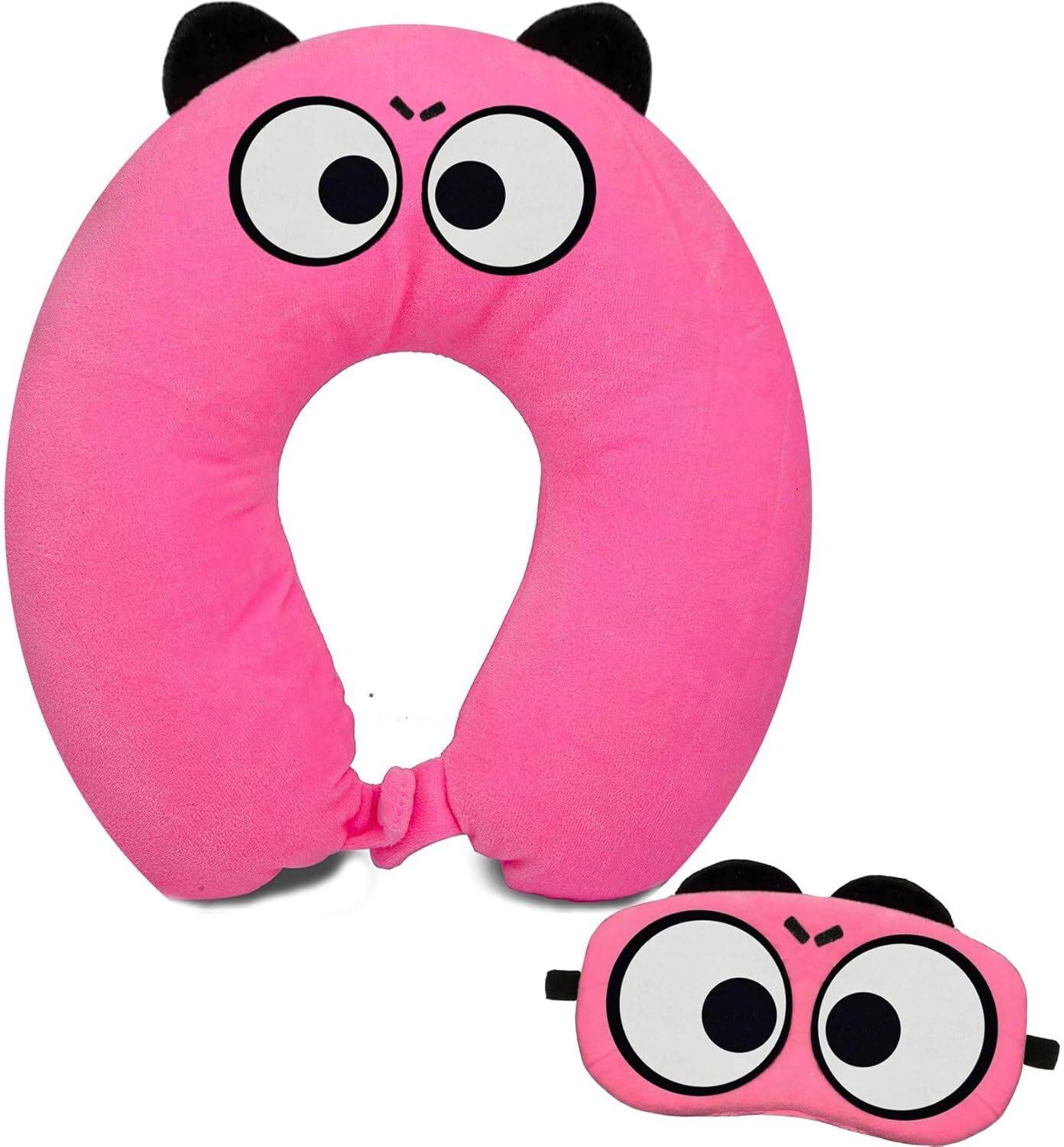 aeTHEric Velvet Cute Big Cartoon Neck Pillow & Sleeping Eye Mask Combo For Men & Women Neck Pillow & Eye Shade