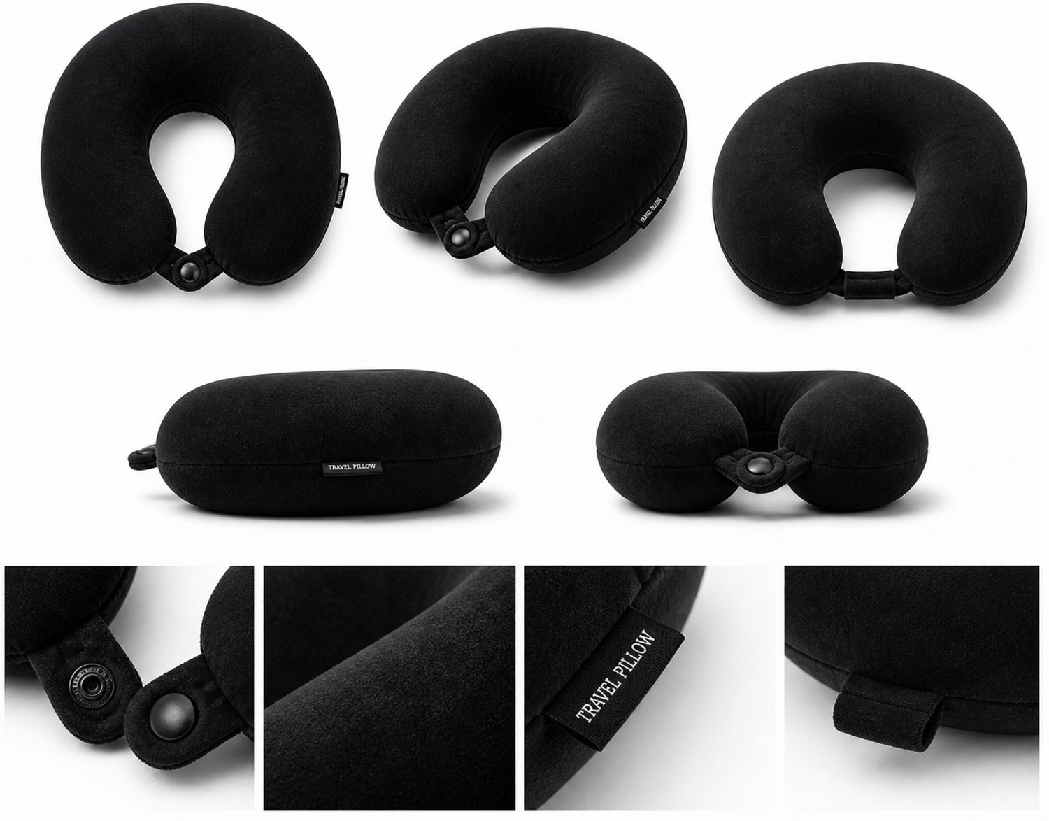 Image of softvibes creation Black Comfort Pro U-Shape Neck Pillow for Travel, Button Lock Design Neck Pillow (Classic Black)