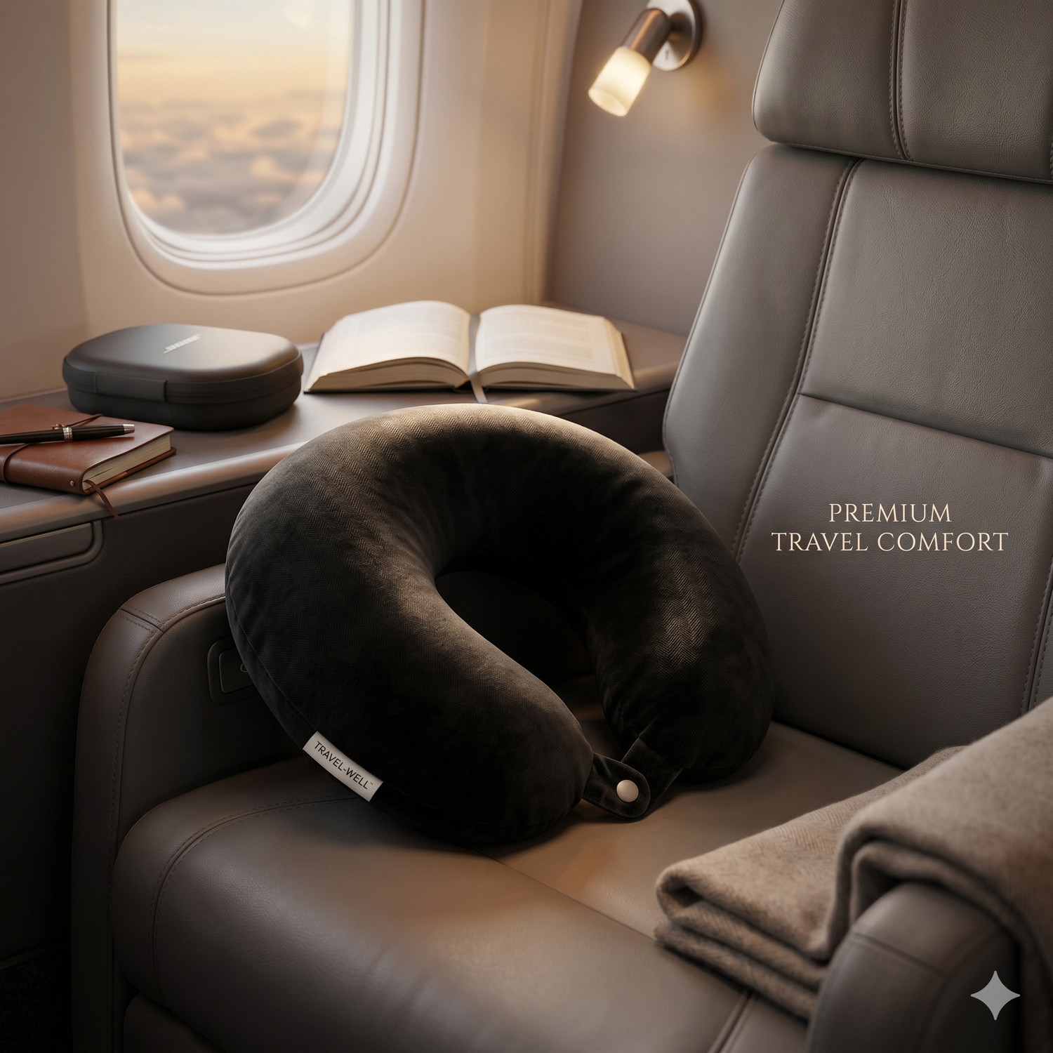 Image of softvibes creation Black Comfort Pro U-Shape Neck Pillow for Travel, Button Lock Design Neck Pillow (Classic Black)