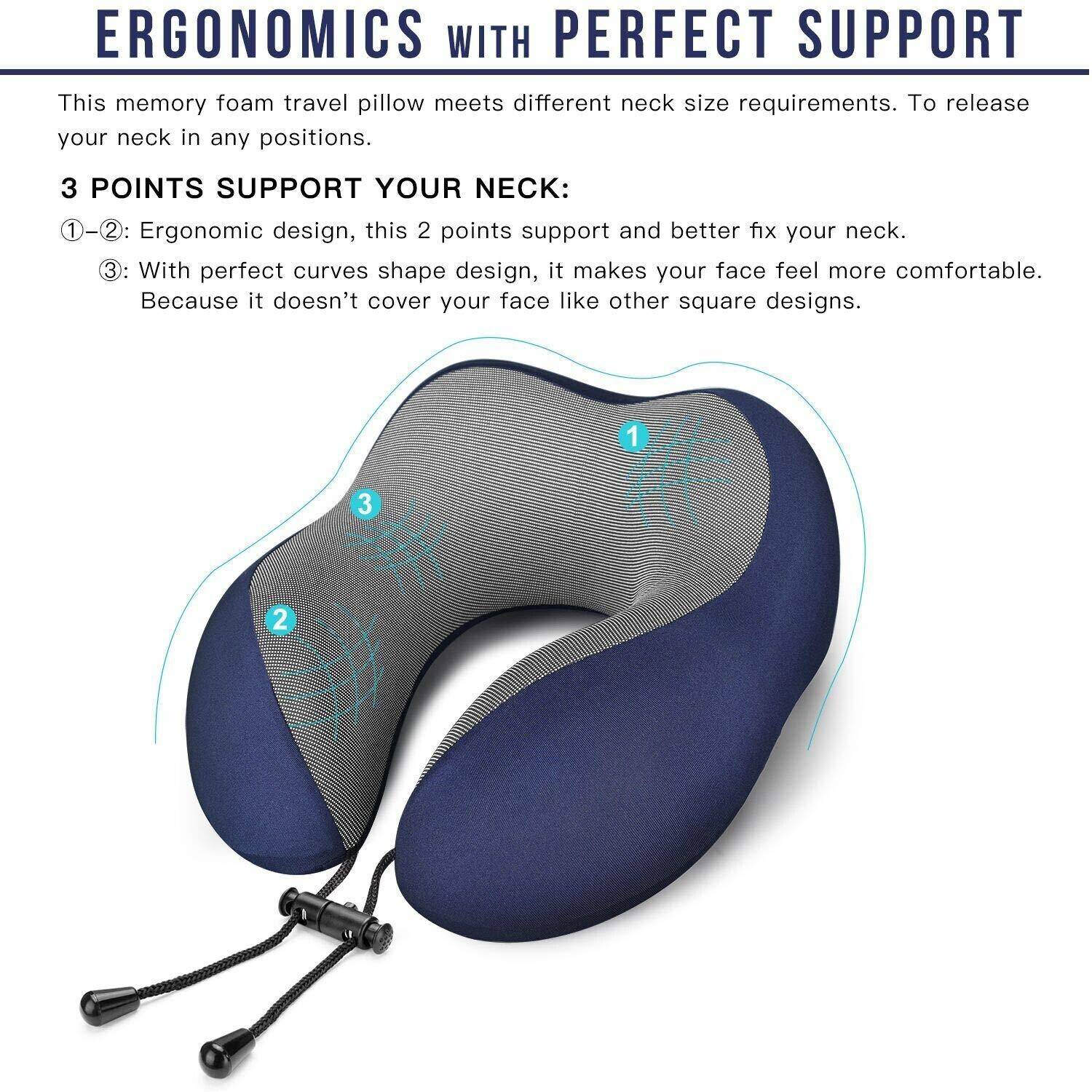 Adofys Blue Memory Foam Neck Pillow - Image 2