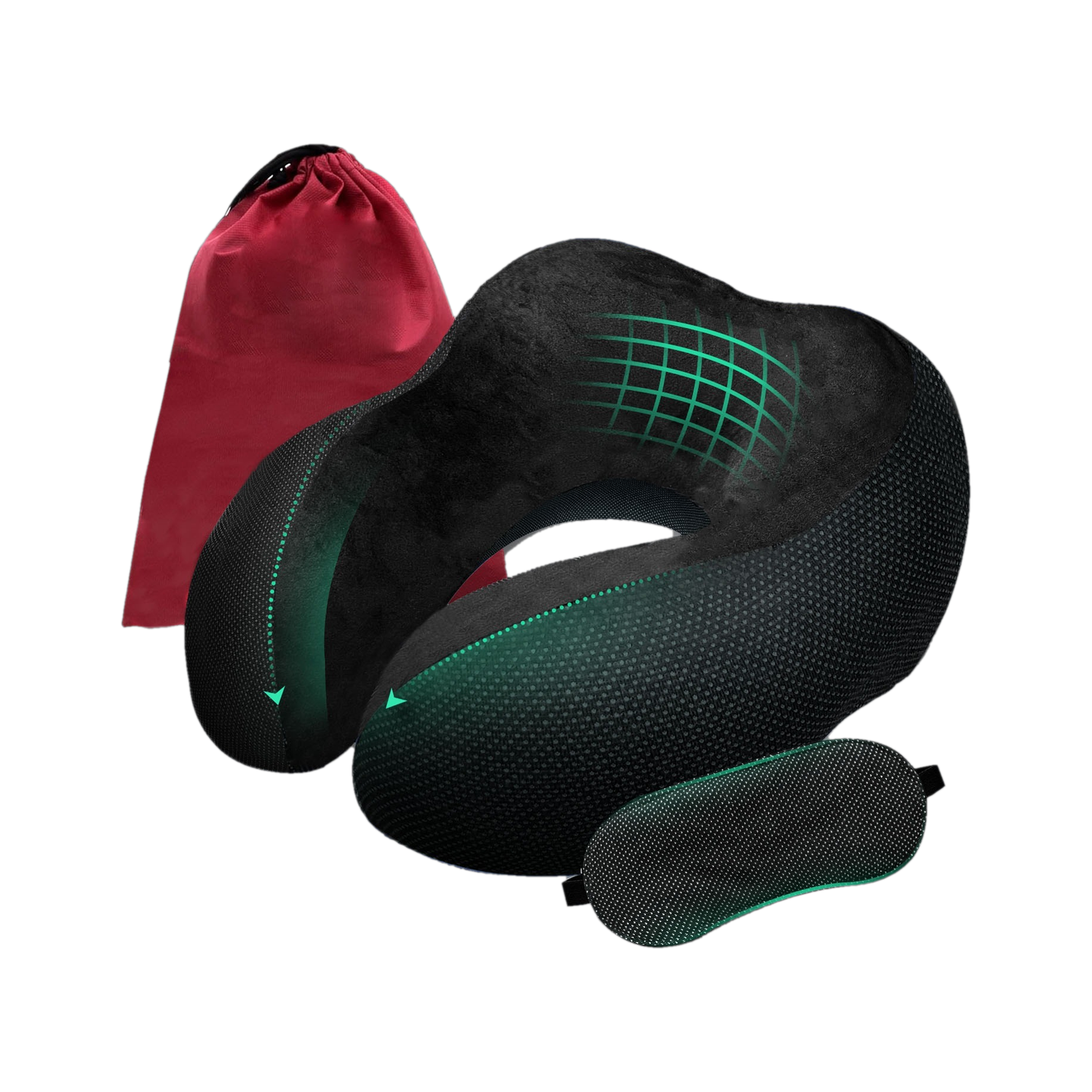 Trajectory Travel Neck Pillow Memory Foam Neck Pillow & Eye Shade (Black)