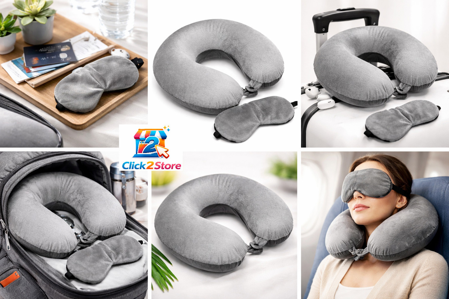 Image of Click2Store Neck Pillow Eye Mask Combo Airplane Travel Pillow with Sleeping Eyemask Neck Pillow & Eye Shade