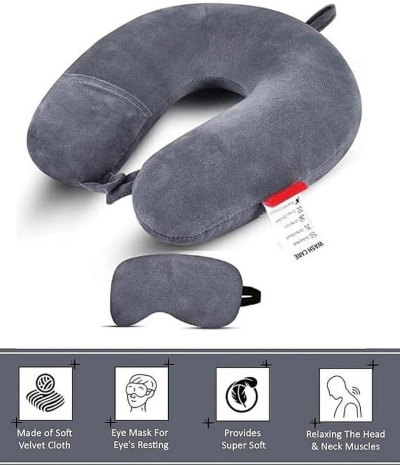 Image of o&t U-Shape Black Neck Pillow travelling headrest Neck Pillow & Eye Shade Neck Pillow & Eye Shade