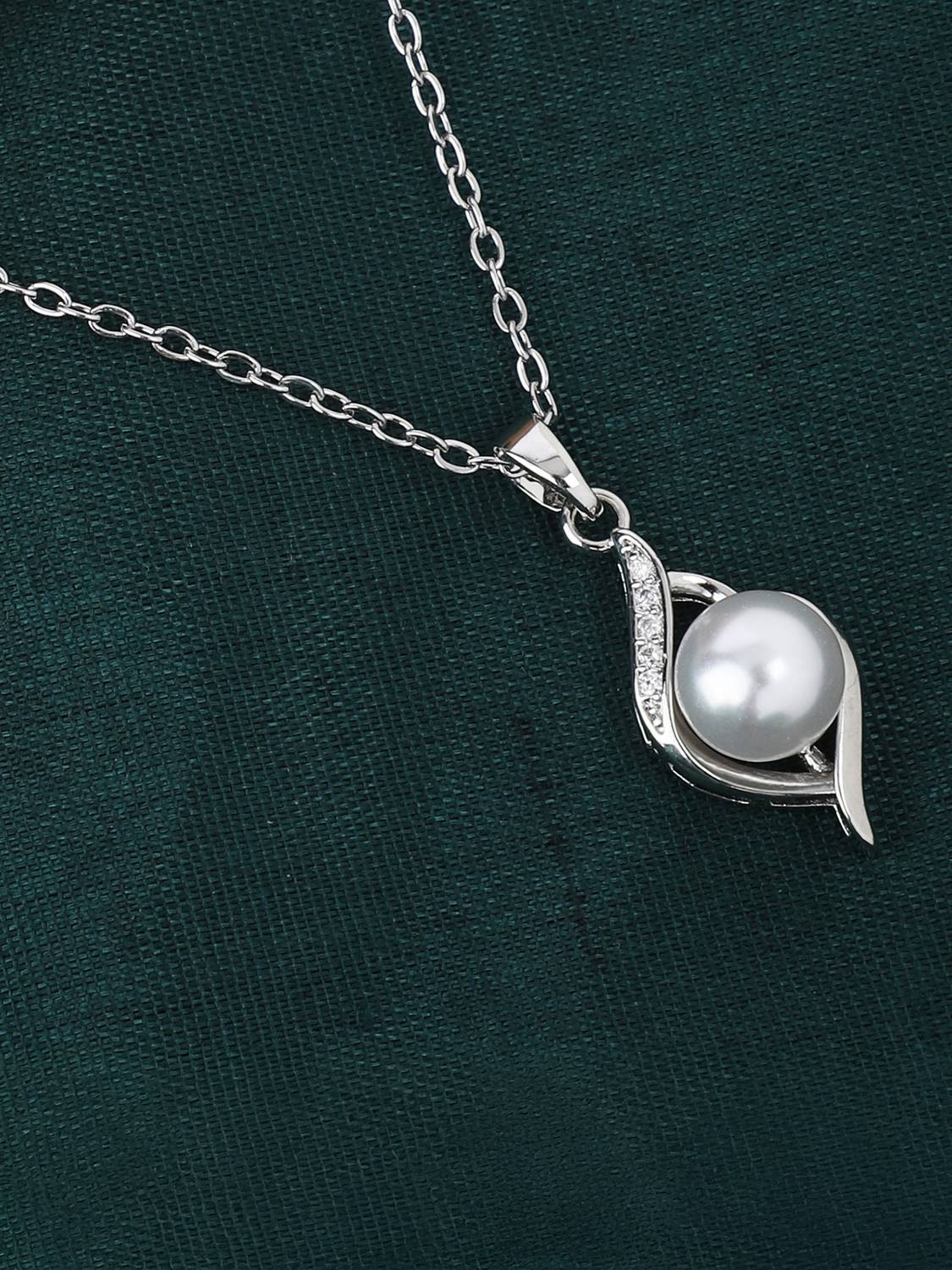 BISHTY Silver Pearl pendant chain for women girls | Birthday Gift | Anniversary Gift | Silver Plated Stainless Steel Chain Set