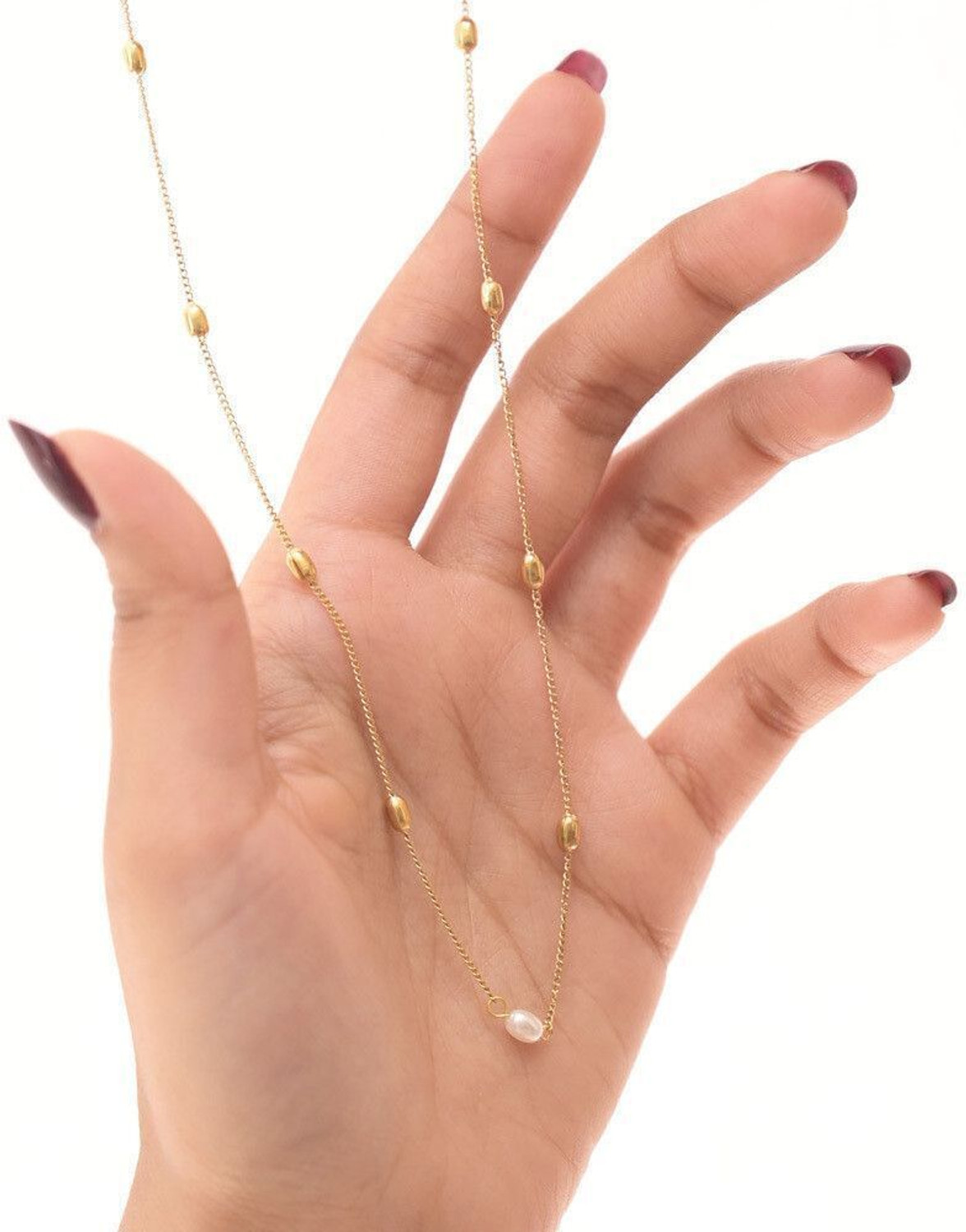Image of PALMONAS Single Pearl Necklace Pearl Gold-plated Plated Stainless Steel Necklace
