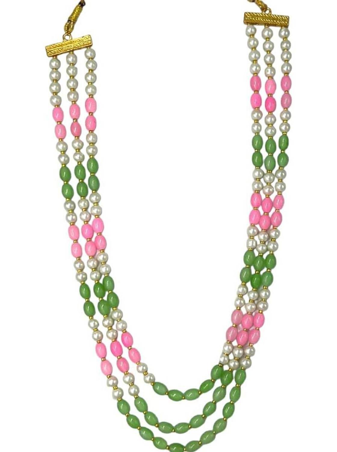 Aamrapali Silver Gems Small size Beads Necklace in Green and Pink Colour Beads Stone Necklace