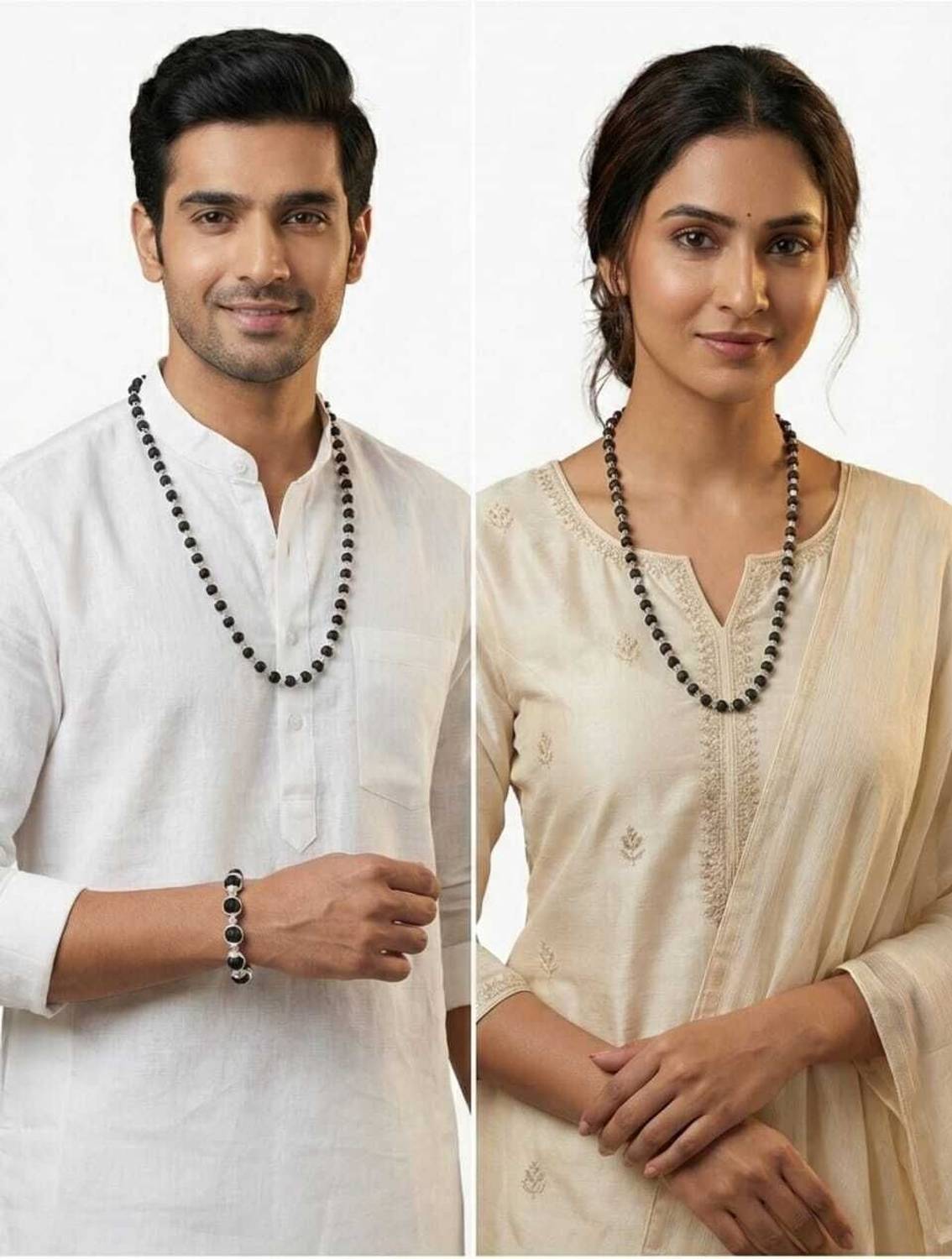 MK Gallery Silver Plated Karugali Mala & Bracelet Combo - Image 3