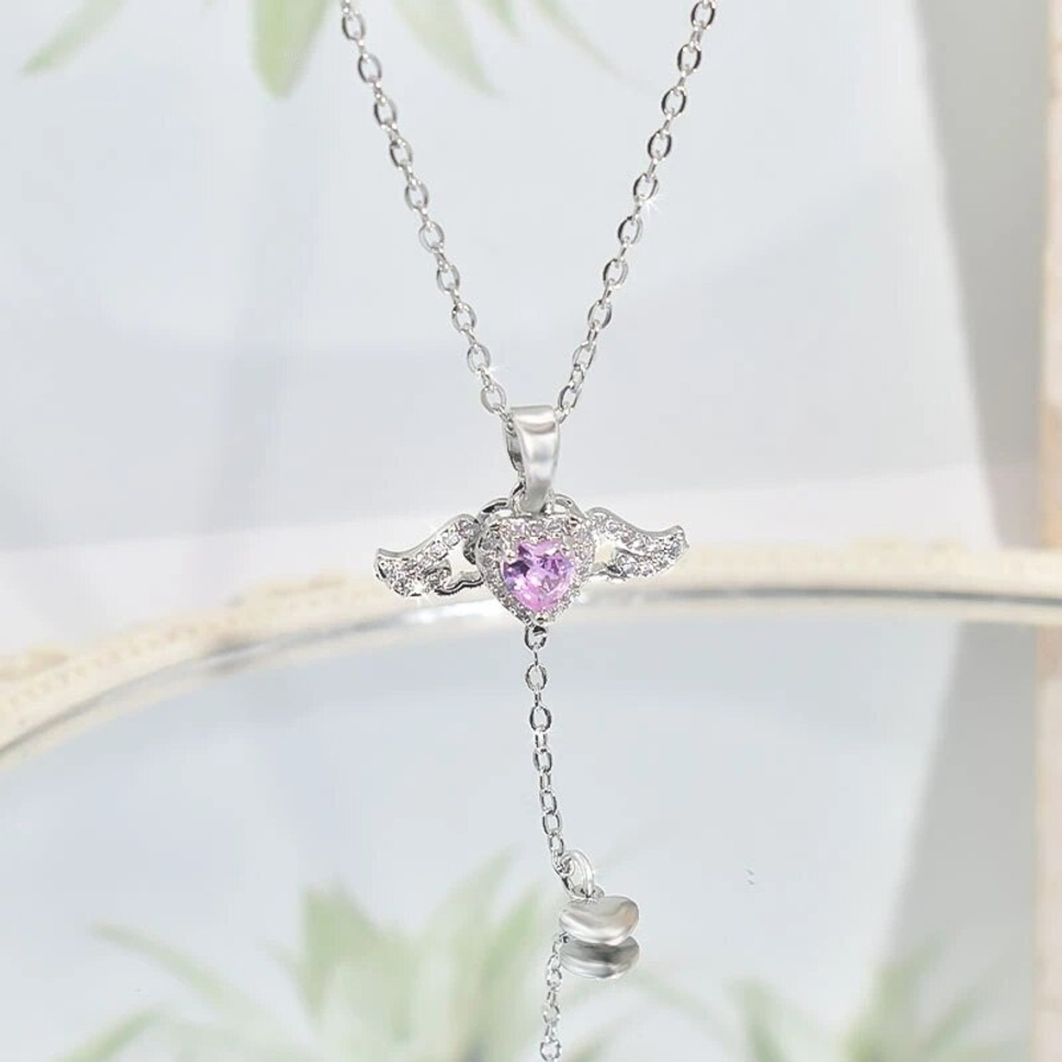 Image of JUMSA Anti Tarnish Stainless Steel Silver Diamond Flying Angelwing Necklace Crystal Silver Plated Stainless Steel Necklace