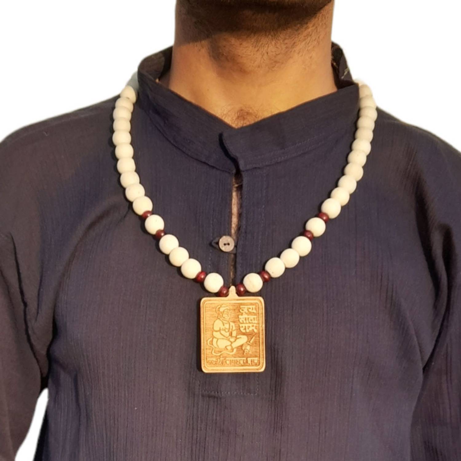AIKAANT Sri HANUMAN Pendant KANTHA | Tulsi Kanthi | BAGESHWAR DHAM SARKAR Tulasi Kantha Wood Necklace
