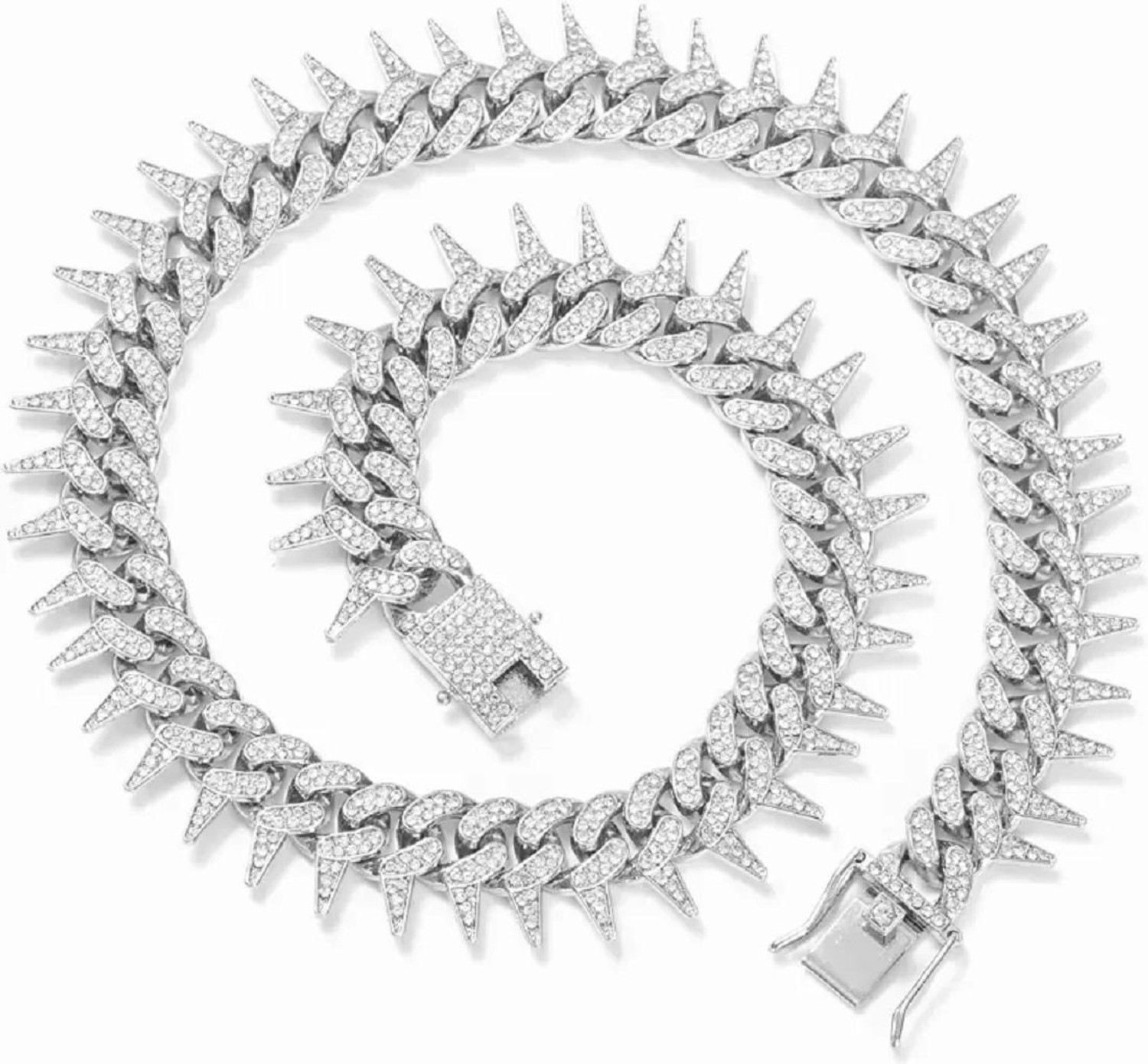Image of Vivity Iced Out 18k Silver Chain Hip hop Rapper Festive Party Fashion Stylish Cubic Zirconia Sterling Silver Plated Stainless Steel Chain