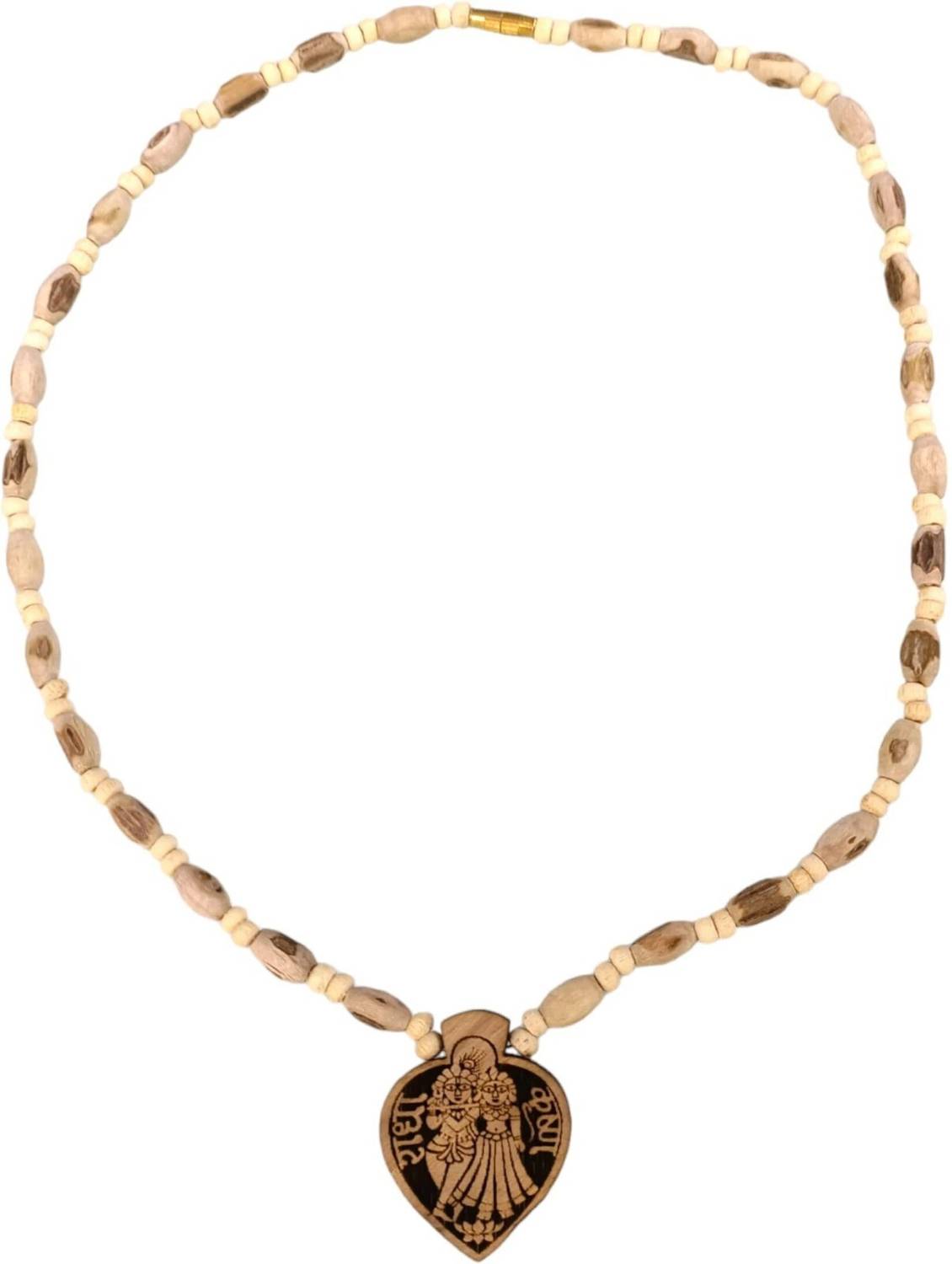 Auracrafters Tulsi Beads Mala with Shri Radha Krishna with Name Locket || for Men, Wome Wood Necklace