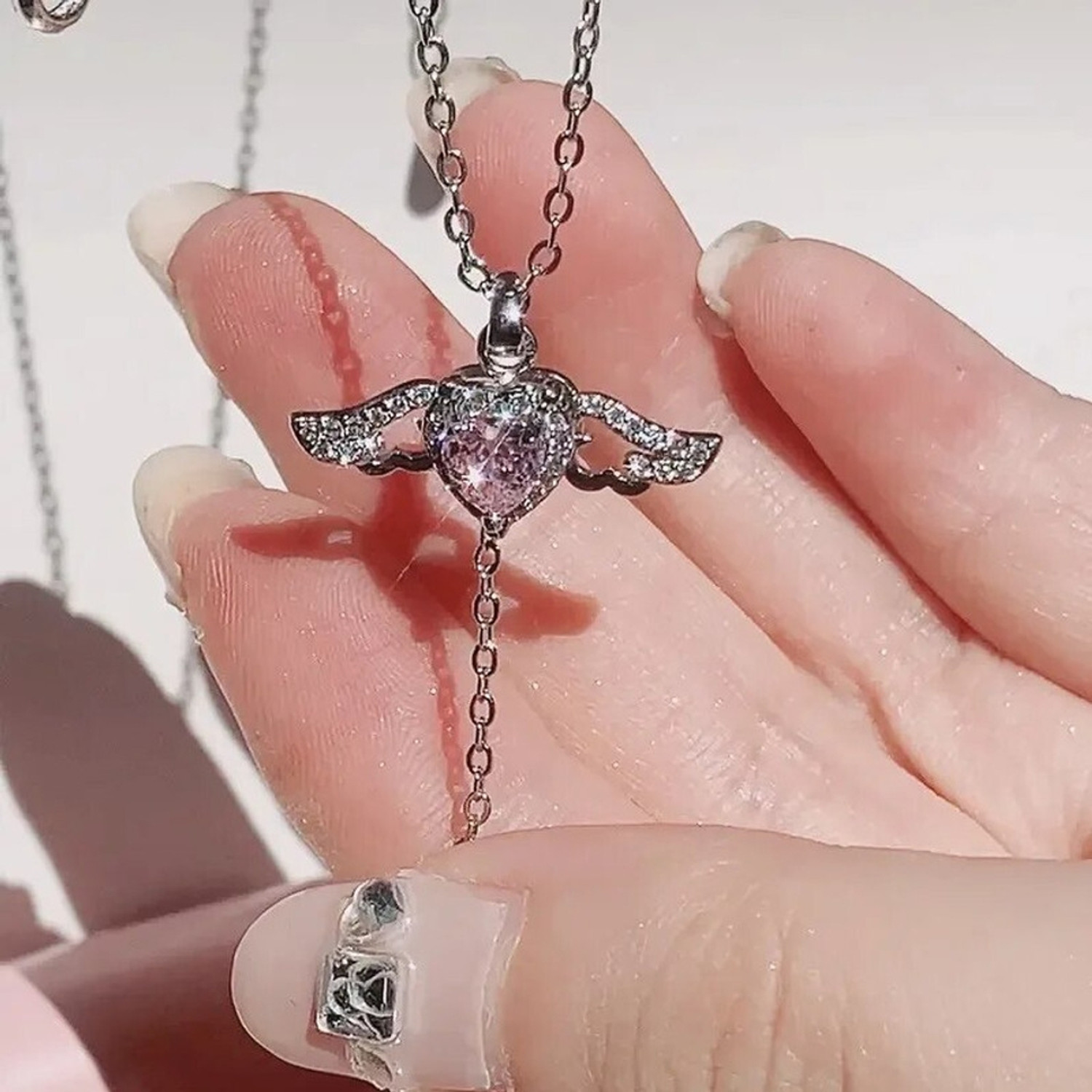 Image of JUMSA Anti Tarnish Stainless Steel Silver Diamond Flying Angelwing Necklace Crystal Silver Plated Stainless Steel Necklace