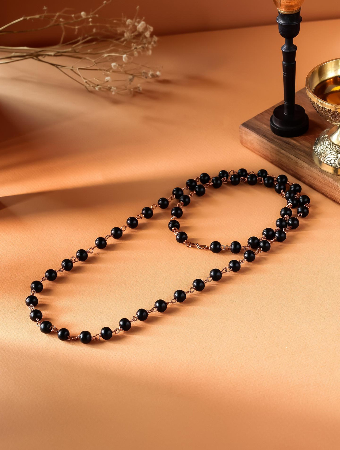 Image of DIVINE HINDU Karungali Malai Copper 54 Beads Necklace | Original Black Ebony Wood Lab Tested Wood Necklace