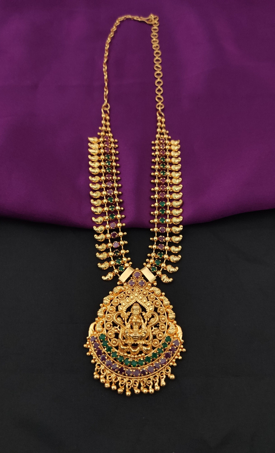 Image of Hanaa One Gram Gold Covering Micro Plated Traditional AD CZ Laxmi Short Necklace Cubic Zirconia Gold-plated Plated Brass, Copper Necklace