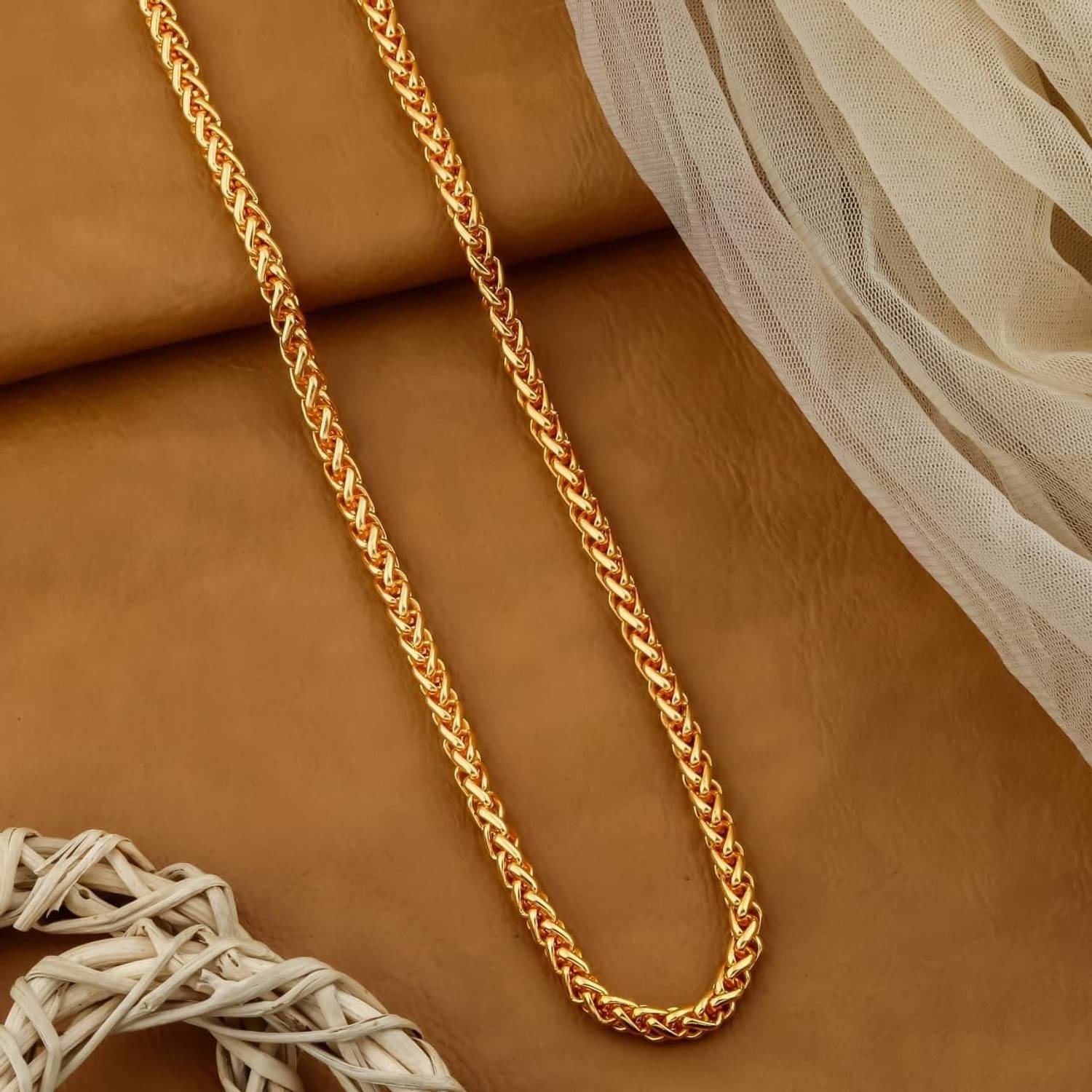 Adoxy 1 gram High Quality Indian Polished “20” Inches GoldChain for Men and boy Silver Plated Alloy Chain